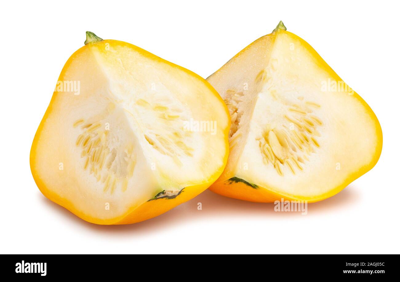 sliced pattypan squash path isolated on white Stock Photo