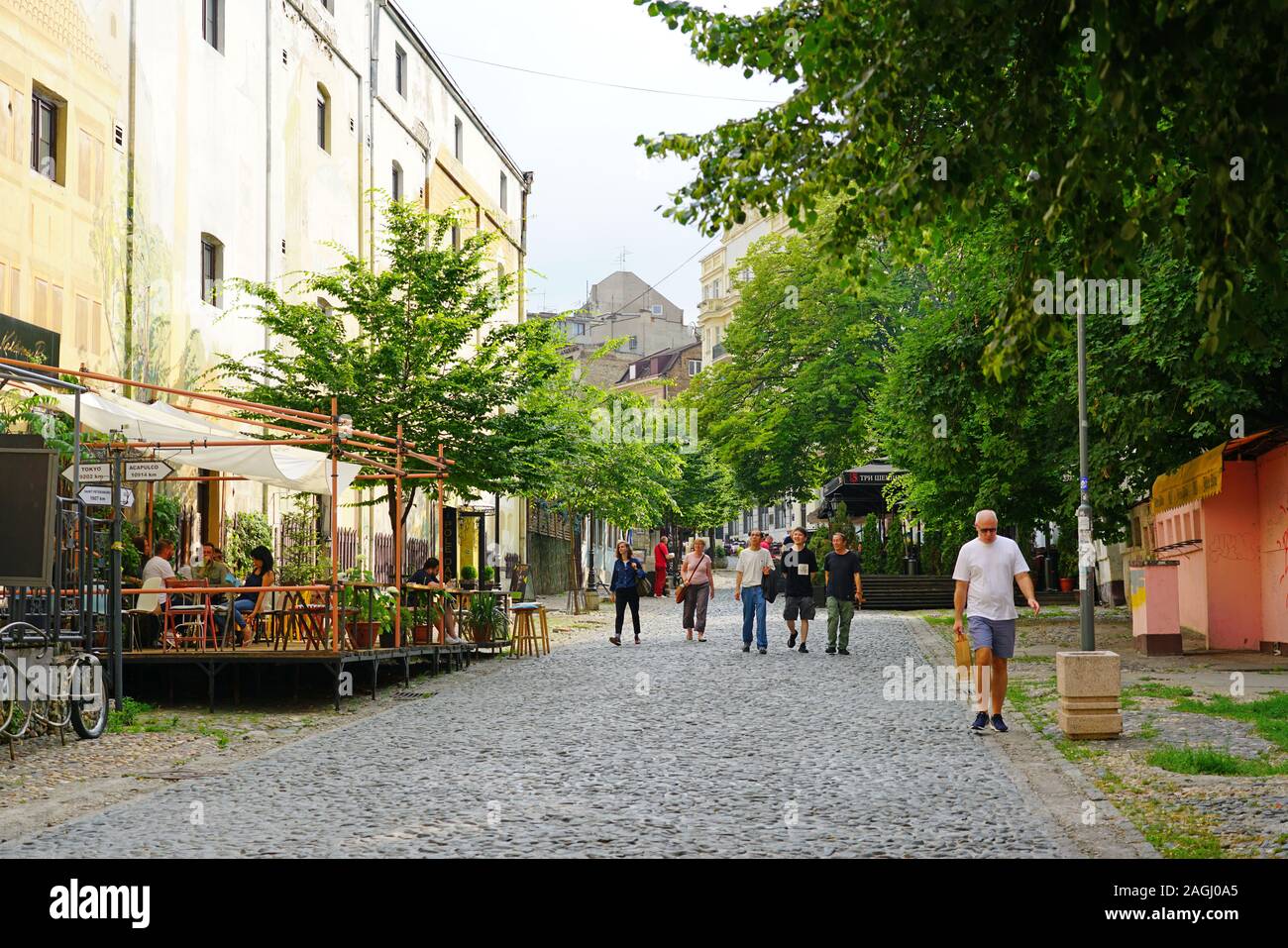 BELGRADE, SERBIA -18 JUN 2019- View of Skadarska Street (Skadarlija), a vintage pedestrian street in Stari Grad in the center of Belgrade, the capital Stock Photo