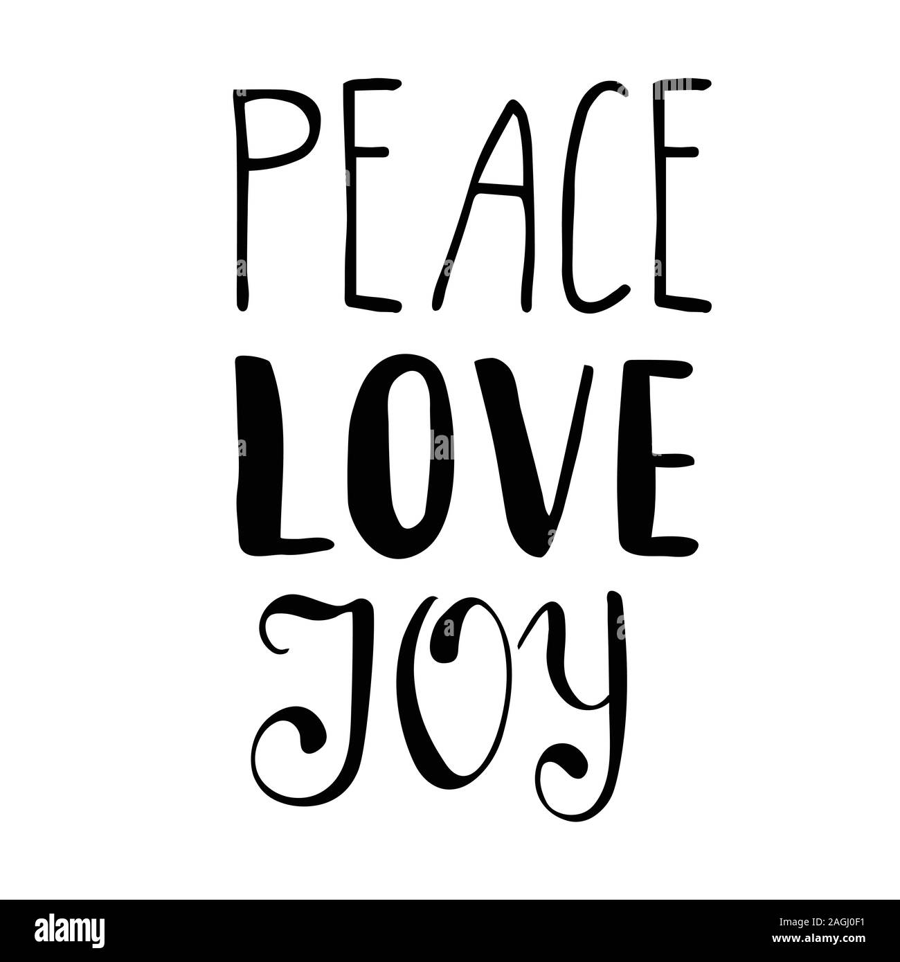 Merry Christmas hand lettering signature Peace Love Joy Stock Vector