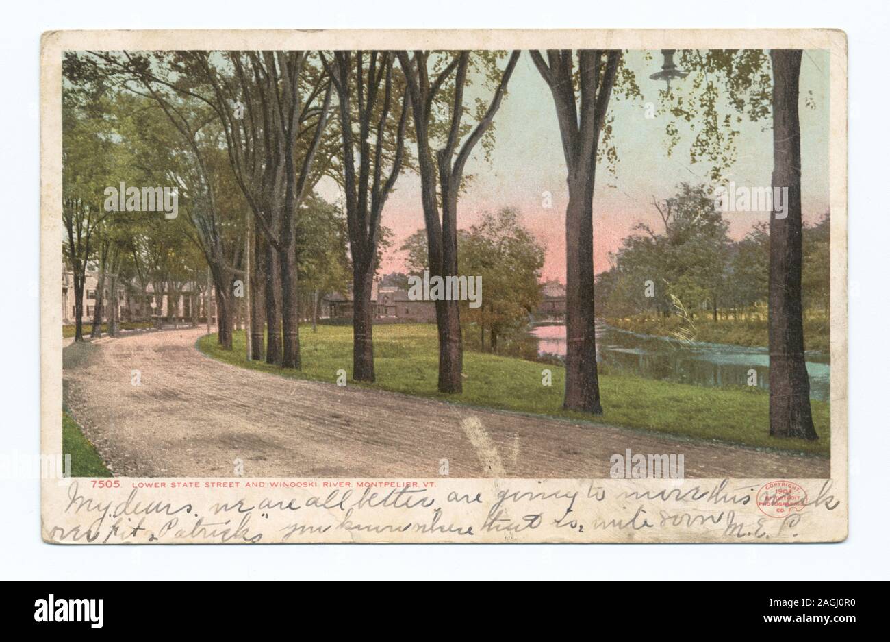 Postcard series number: 7505 1903-1904.; Lower State Street and Winooski River, Montpelier, Vt. Stock Photo