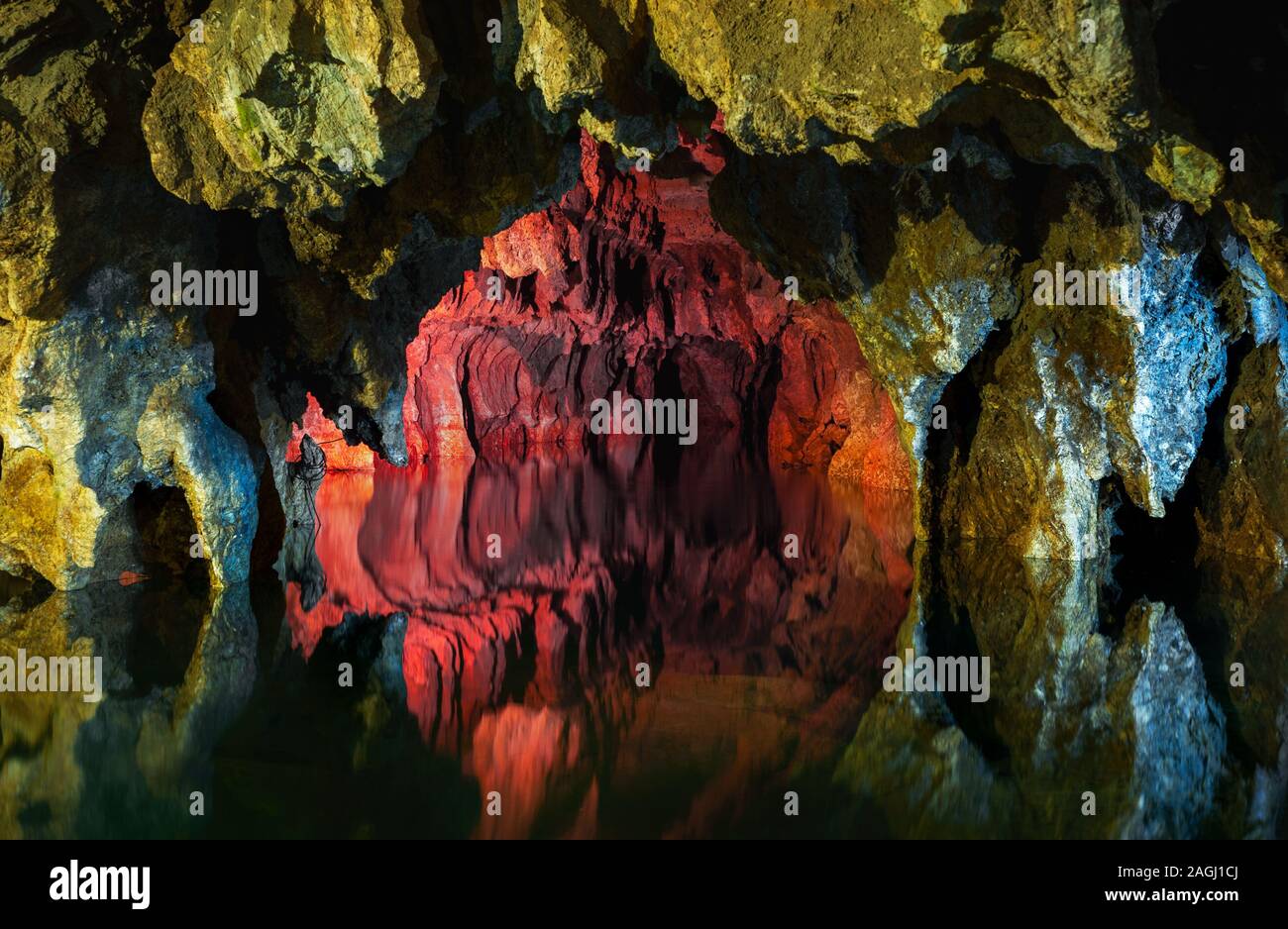 the longest water cave on earth called Alisadr Stock Photo