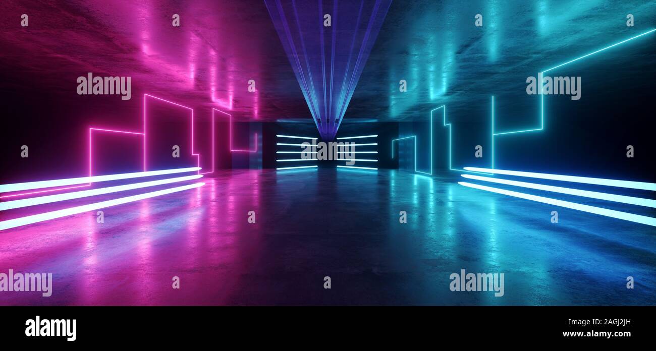 Fluorescent Led Lights Futuristic Sci Fi Tunnel Corridor Hallway ...