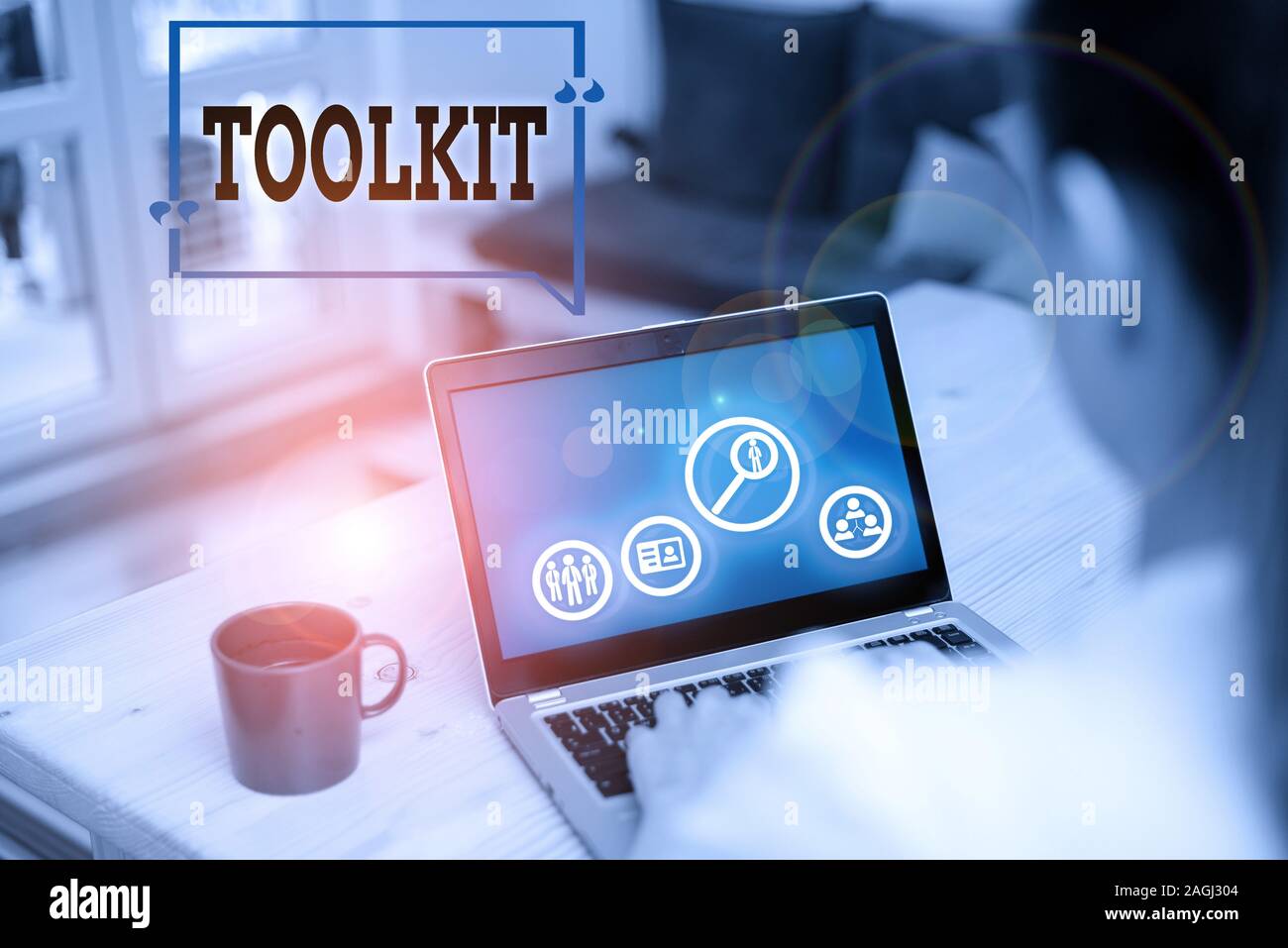 Text sign showing Toolkit. Business photo showcasing set of tools kept ...