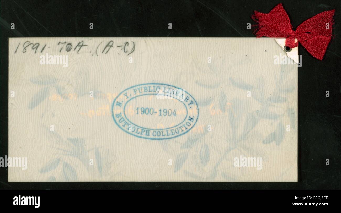 TOP COVER OF CELLULOID; FASTENED IN UPPER LEFT BY RED RIBBON; MEAL FOR THE MEMBERS OF TERRACE BOWLING CLUB [held by] MR. LOUIS WEBER [at] TERRACE GARDEN,? Stock Photo