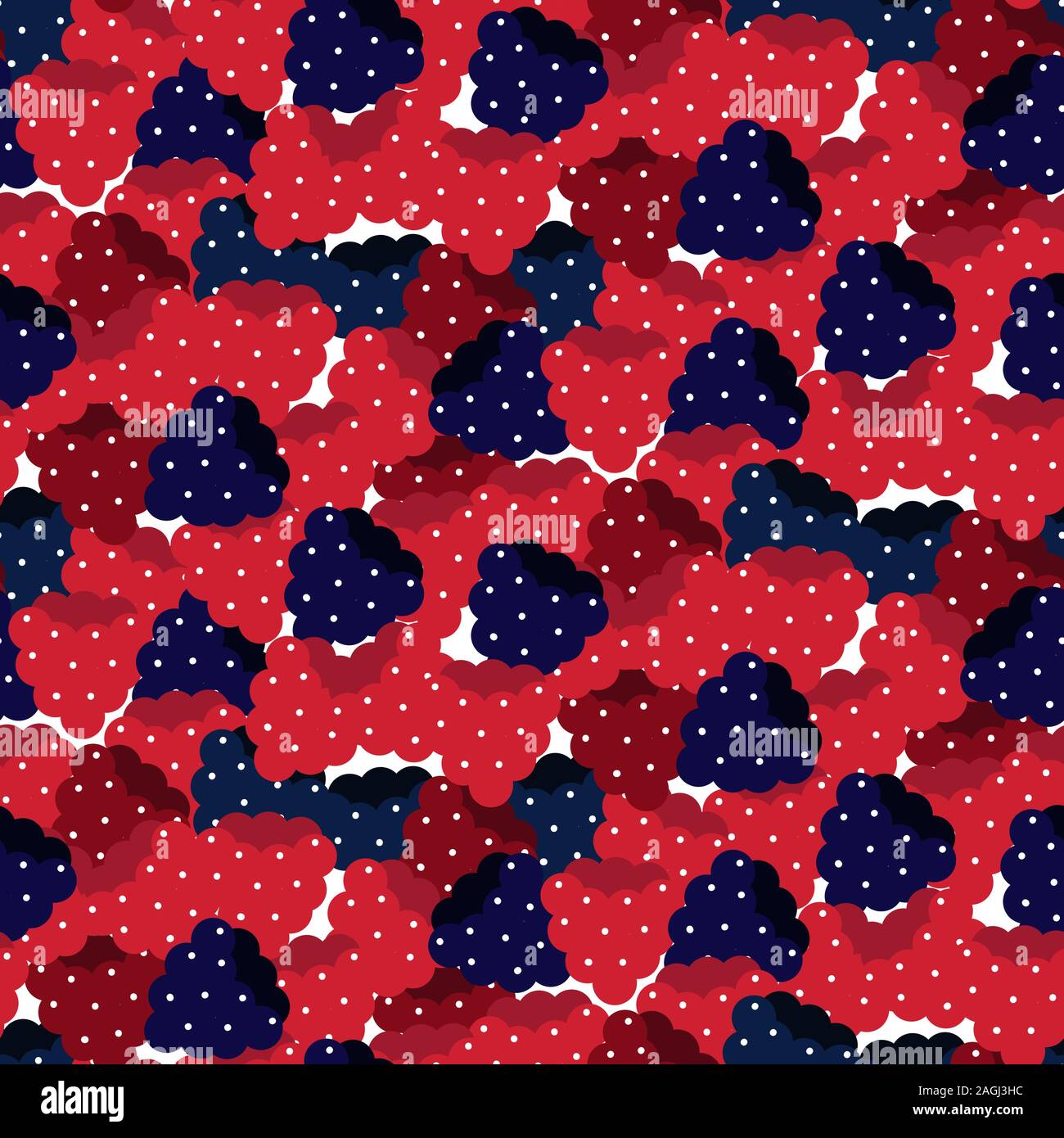 Raspberry dense cartoon seamless vector pattern. Stock Vector