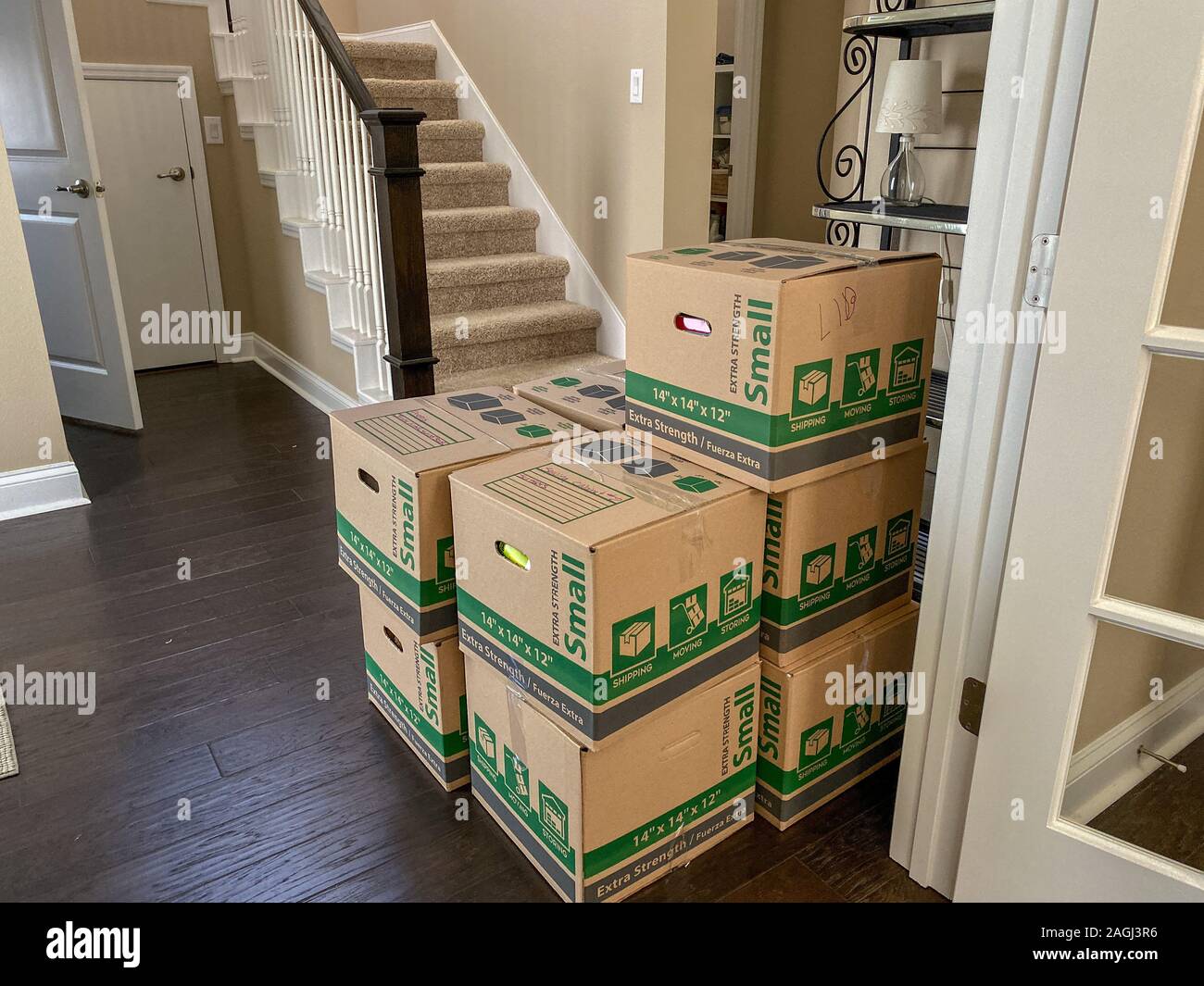 Orlando,FL/USA11/11/19 A real life moving boxes packed and ready for