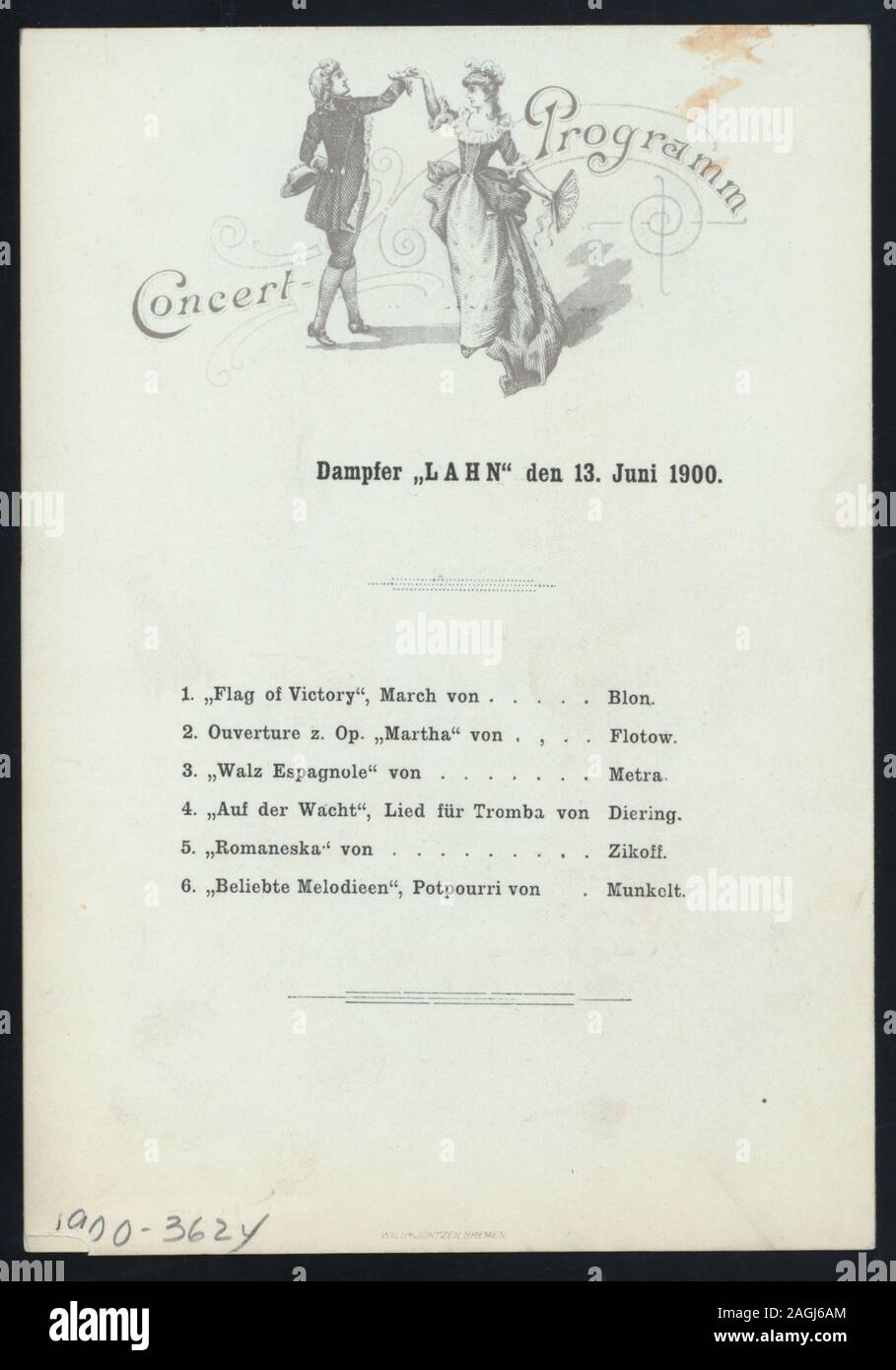 COVER ILUS STEAMSHIP, THREE MERMAIDS, ONE WAVING FLAG WITH ANCHOR; ICEBERG IN BACKGROUND; CONCERT PROGRAMME ON REAR COVER;; MITTAGESSEN/DINNER [held by] NORDDEUTSCHER LLOYD BREMEN [at] SS LAHN (SS;) Stock Photo