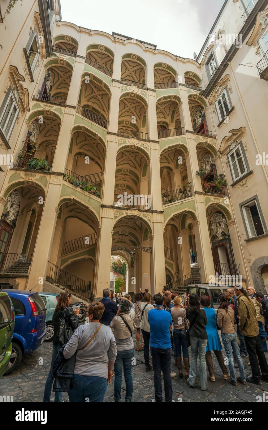 Famous double-flight staircase in the Palazzo dello Spagnolo, Naples, designed by the Baroque architect Ferdinando Sanfelice, Rione Sanità, Naples cit Stock Photo