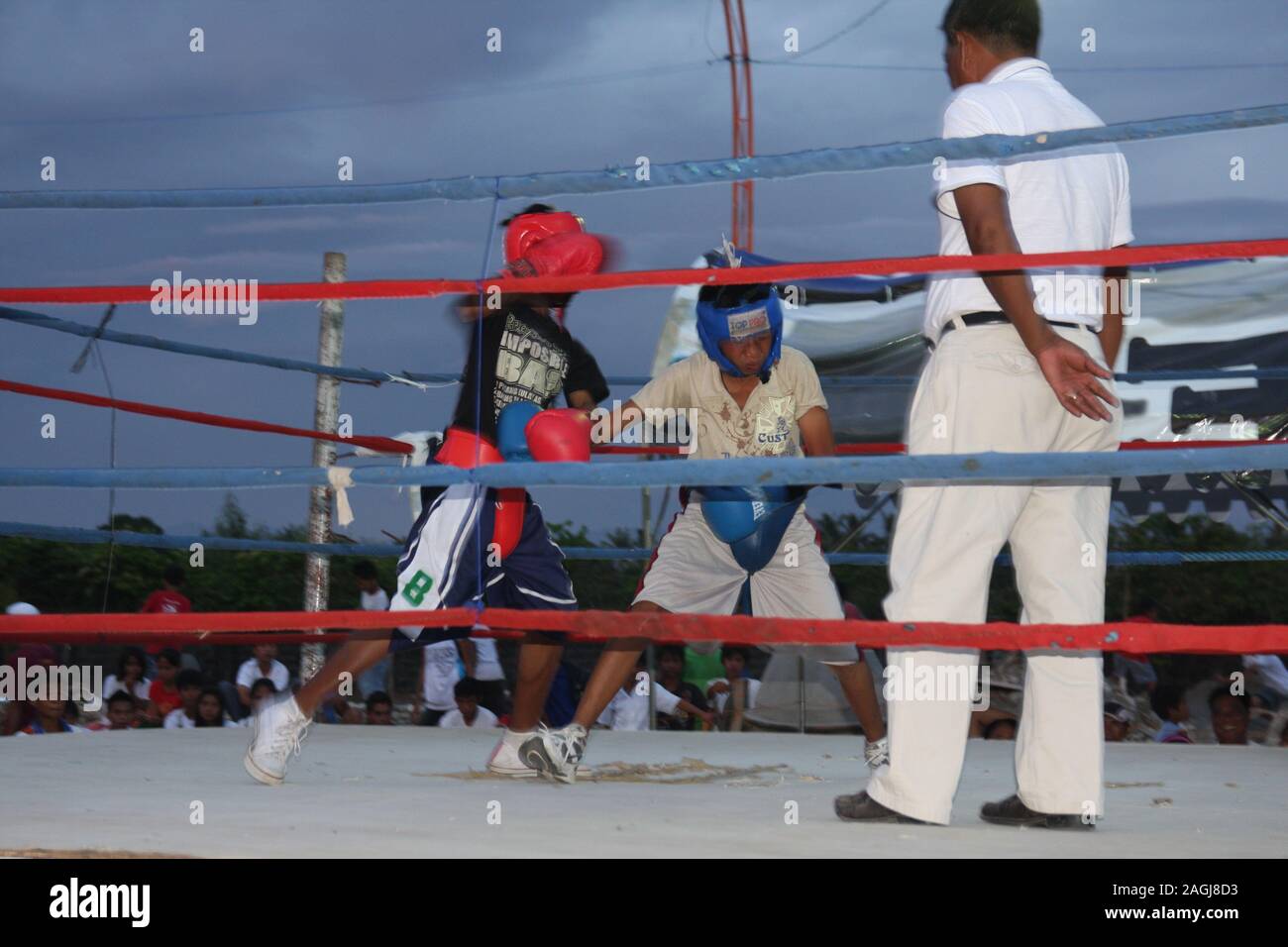 Amateur cadet boxing match in San Jose city, Mindoro island, The Philippines Stock Photo