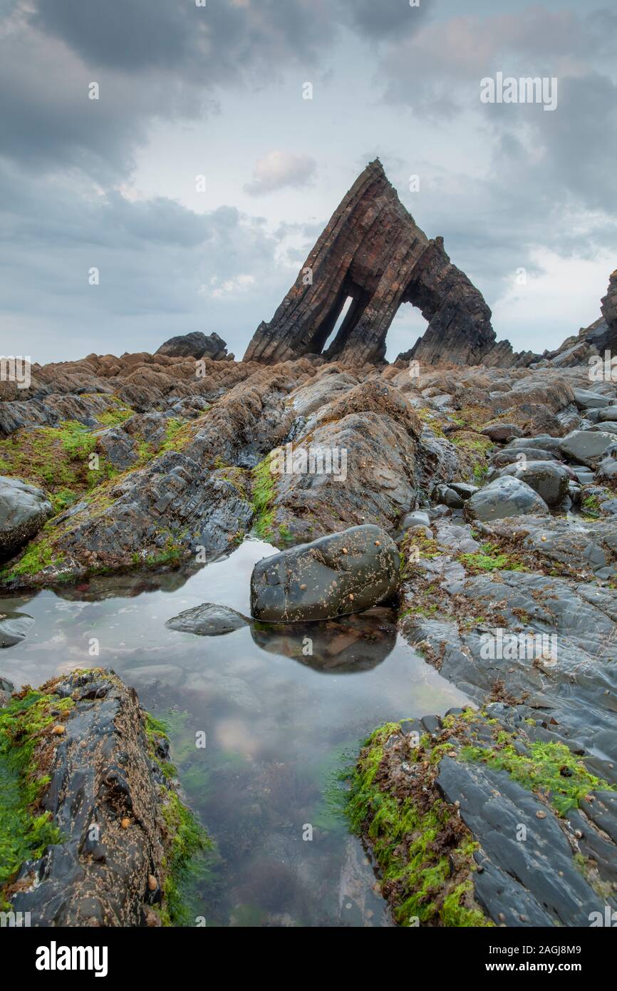 Blackchurch Rock, Mouthmill North Devon. Hartland peninsula, nr Bideford. Approx 30m tall. Stock Photo