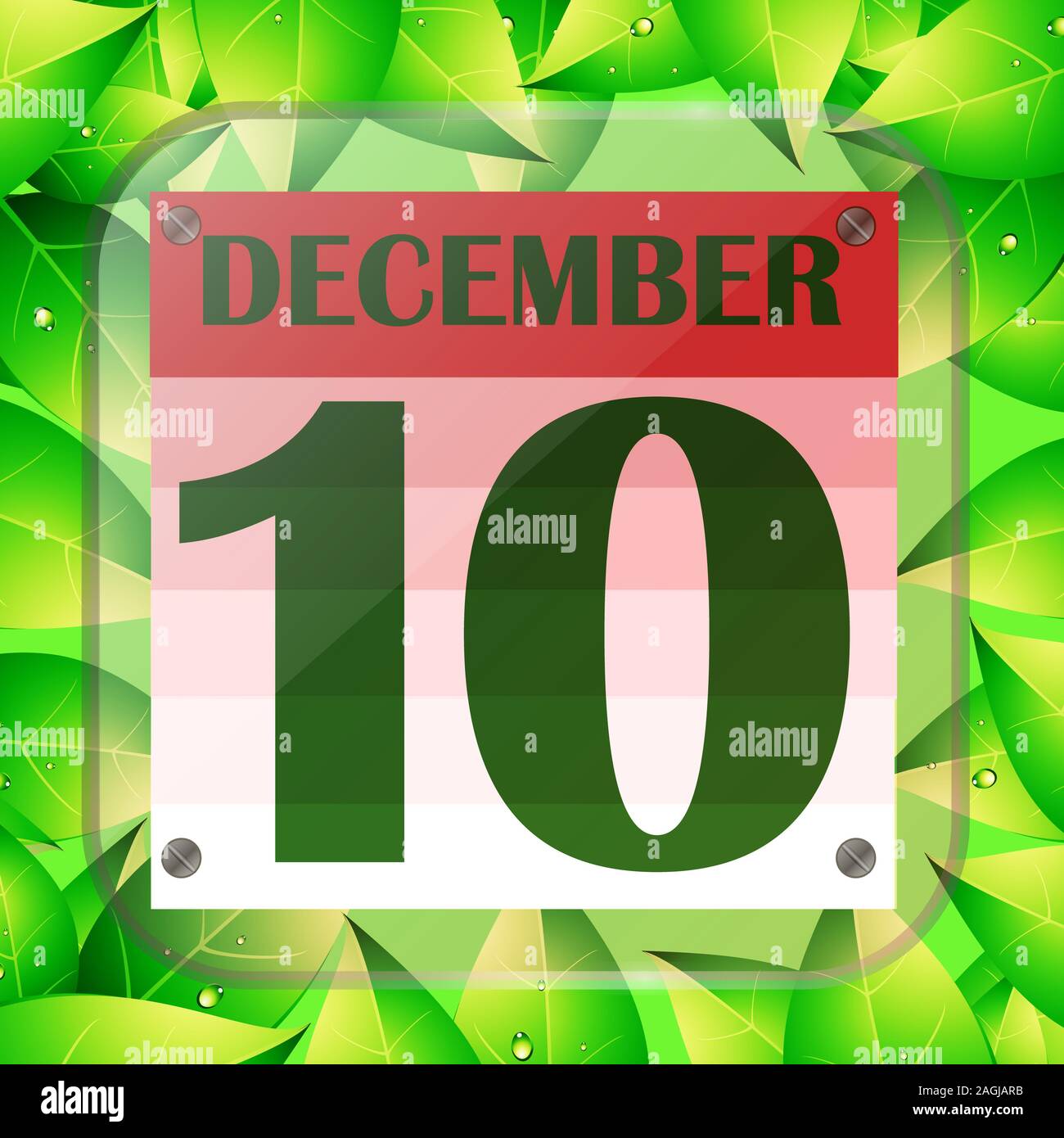 December 10 icon. Calendar date for planning important day with green leaves. Tenth of December. Banner for holidays and special days. Illustration. Stock Photo