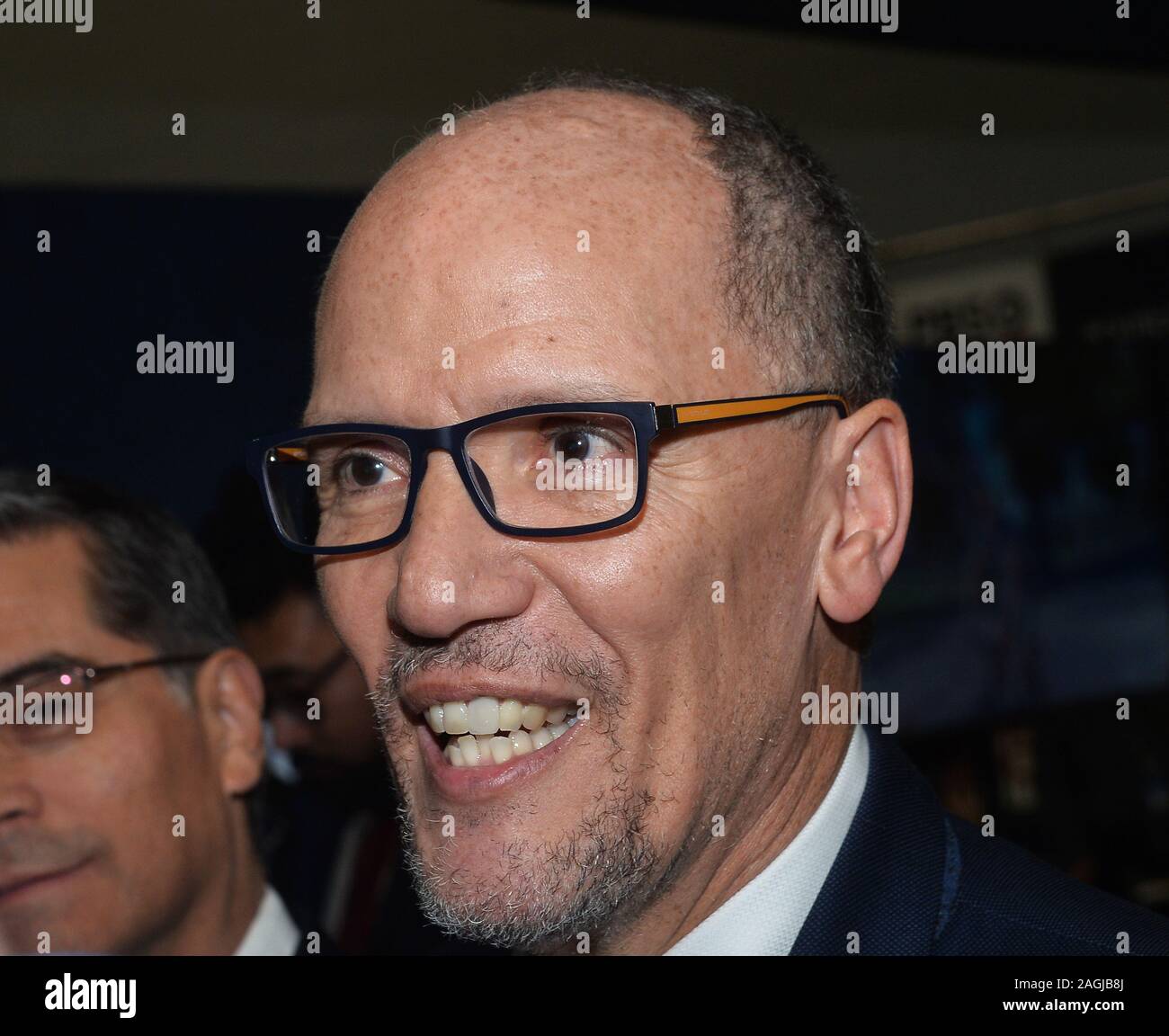 Los Angeles, United States. 19th Dec, 2019. Chair of the Democratic National Committee Tom Perez speaks with reporters prior to the sixth Democratic presidential debate at Loyola Marymount University on Thursday, December 19, 2019 in Los Angeles. Photo by Jim RuymenUPI Credit: UPI/Alamy Live News Stock Photo