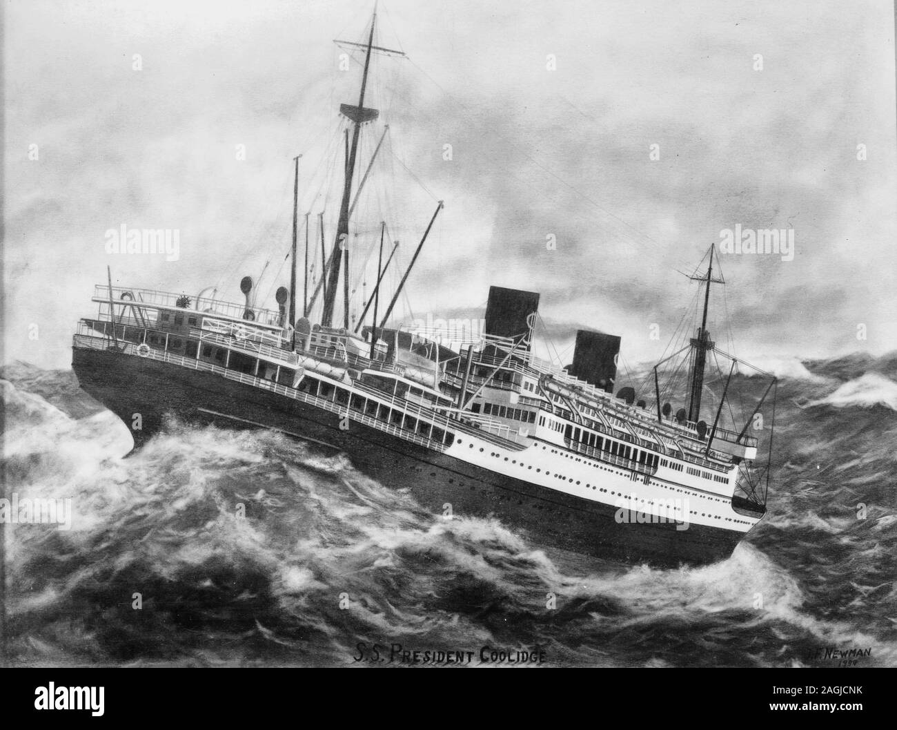 The steamship SS President Coolidge, built in Virginia by Newport News Shipbuilding in 1931. Stock Photo