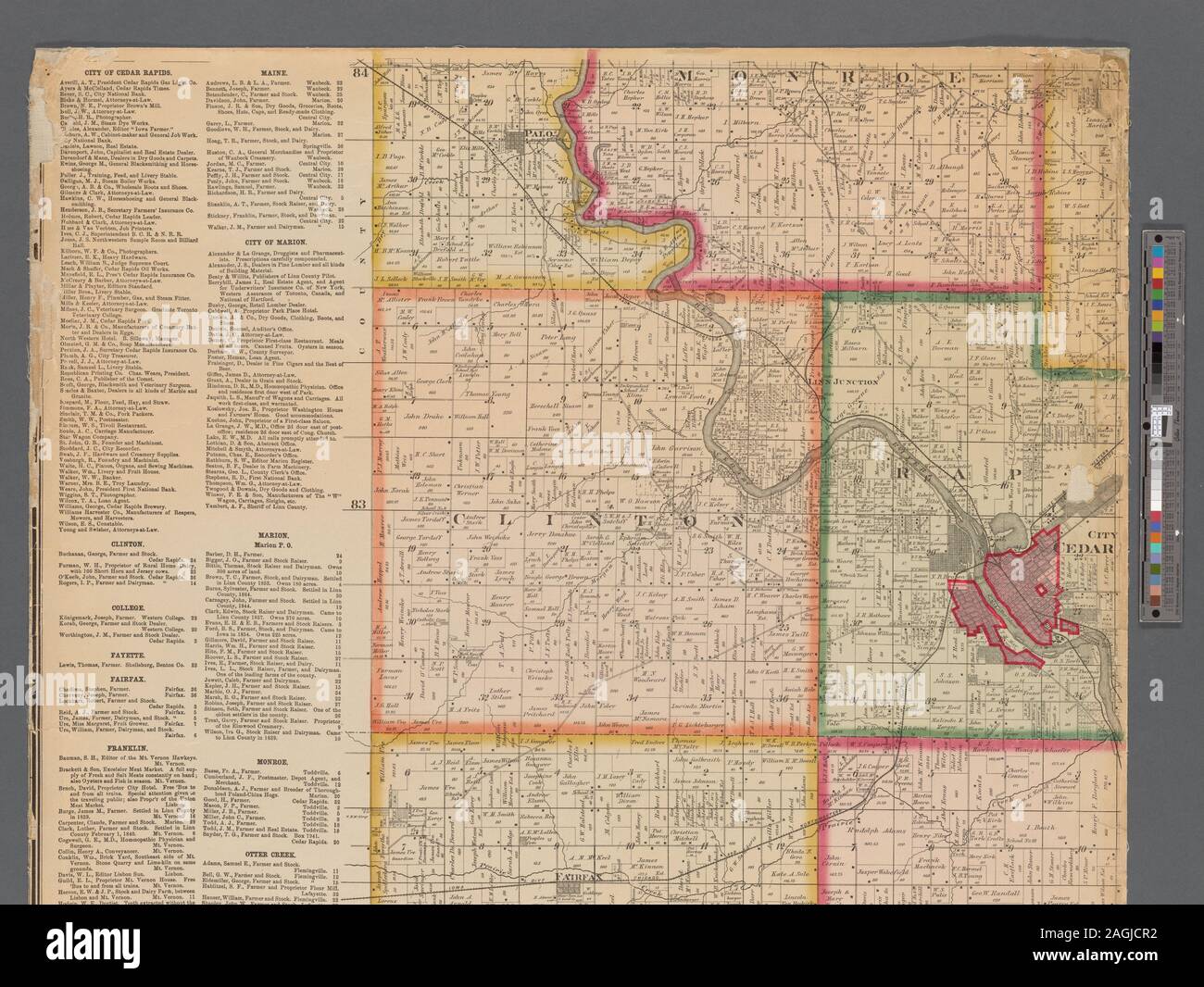 Linn County Iowa Plat Map Shows Townships, Property Boundaries, And Owners' Names. Includes List Of  References That Serves As Index To