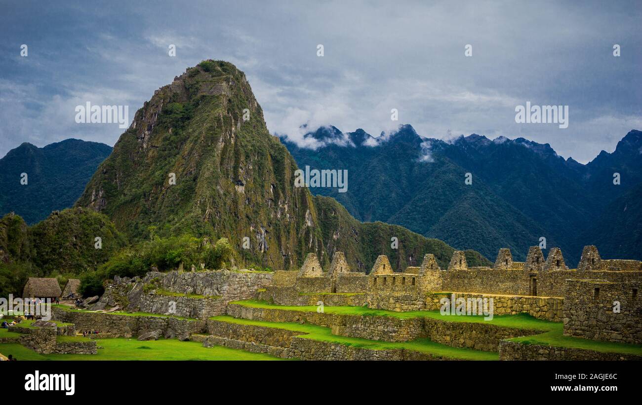 Wayna Picchu, Huayna Picchu, Sacred Mountain of the Incas in Machu Picchu, Cusco Peru Stock Photo