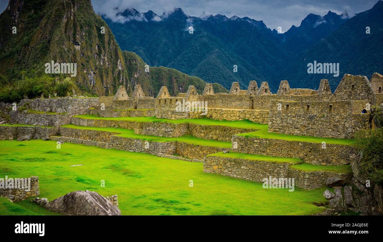 The terraces or agricultural platforms of the Inca Empire, Machu Picchu Cusco Stock Photo