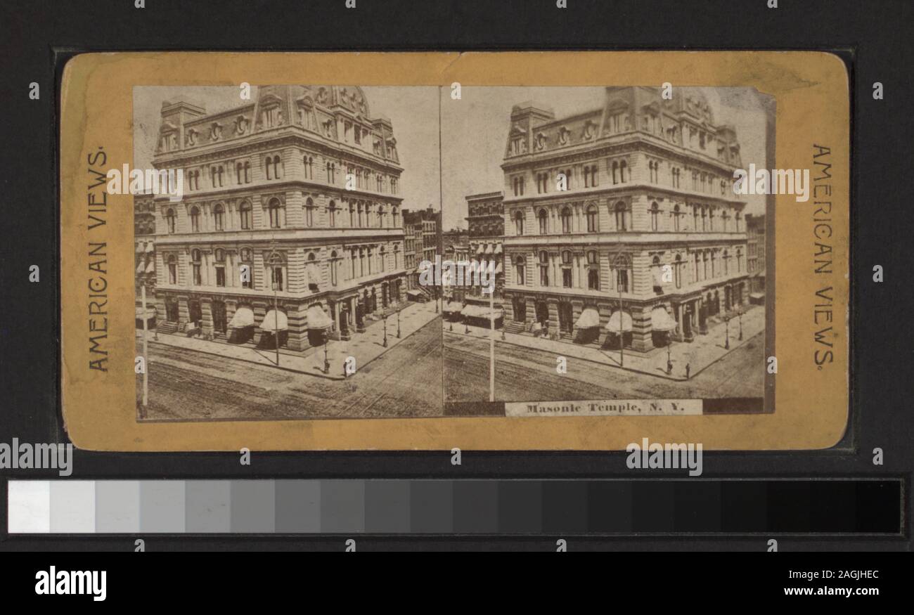 Masonic Temple, NY Includes views by Anthony, Alfred S. Campbell, A. J. Fisher and unidentified photographers and publishers. Robert Dennis Collection of Stereoscopic Views. Title devised by cataloger. Views of Libraries and organizations: Astor Library; Clinton Hall and the Mercantile Library; 5th Avenue side of The New York Public Library; Masonic Temple, including interiors; Tammany Hall; Union League buildings; Y.M.C.A. building, including interior of lecture hall featuring ornate columns, balconies and an organ; an unidentified library showing several levels of stacks and a skylight above Stock Photo