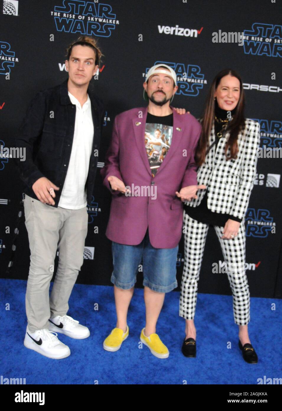 Hollywood, California, USA 16th December 2019 Actor Jason Mewes, director Kevin Smith and Jennifer Schwalbach attend Lucasfilm's World Premiere of 'Star Wars: The Rise of Skywalker' on December 16, 2019 in Hollywood, California, USA. Photo by Barry King/Alamy Stock Photo Stock Photo