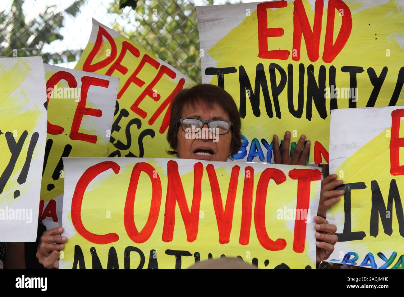 Quezon City, Philippines. 18th Dec, 2019. Progressive groups and families of murdered journalist attended the declaration of verdict to the Ampatuans who orchestrated the Maguindanao Massacre in 2009. Datu Andal Jr, Zaldy and Anwar Sr Ampatuan are sentenced to reclusion perpetua without parole. (Photo by Joseph Dacalanio/Pacific Press) Credit: Pacific Press Agency/Alamy Live News Stock Photo