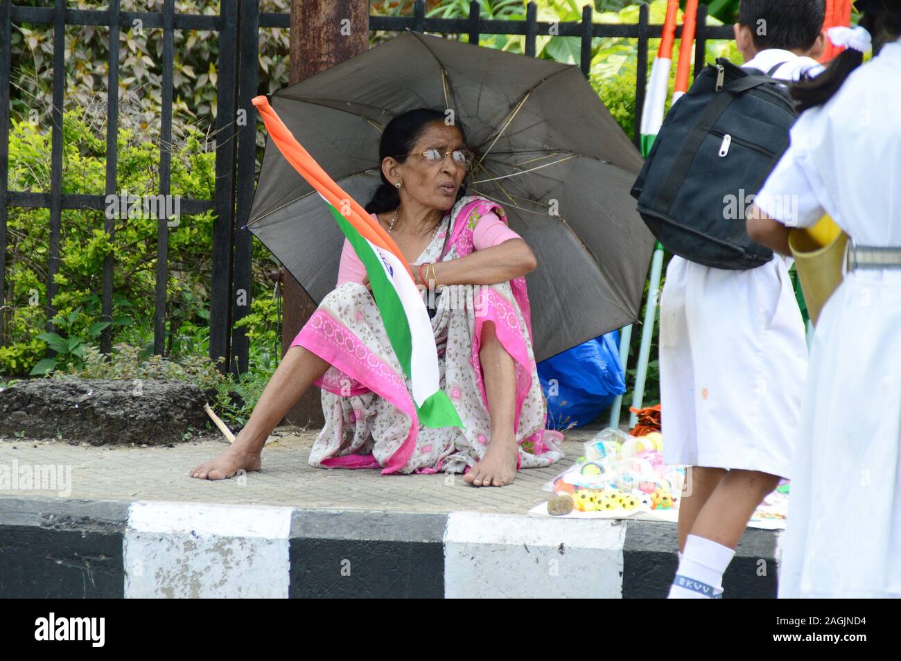 NAGPUR, MAHARASHTRA, INDIA, AUGUST - 15 : Unidentified people celebrating Independence Day at Futala lake in Nagpur on 15 August 2014 Stock Photo