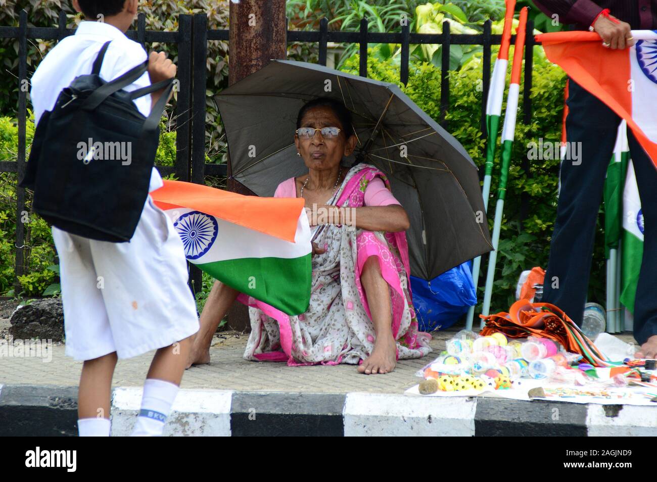 NAGPUR, MAHARASHTRA, INDIA, AUGUST - 15 : Unidentified people celebrating Independence Day at Futala lake in Nagpur on 15 August 2014 Stock Photo