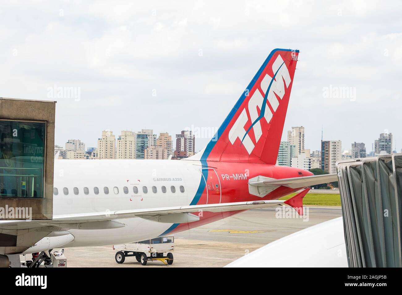 Sao Paulo - SP, Brazil - November 16, 2019: Back of a TAM Airlines airplane at congonhas airport. Stock Photo
