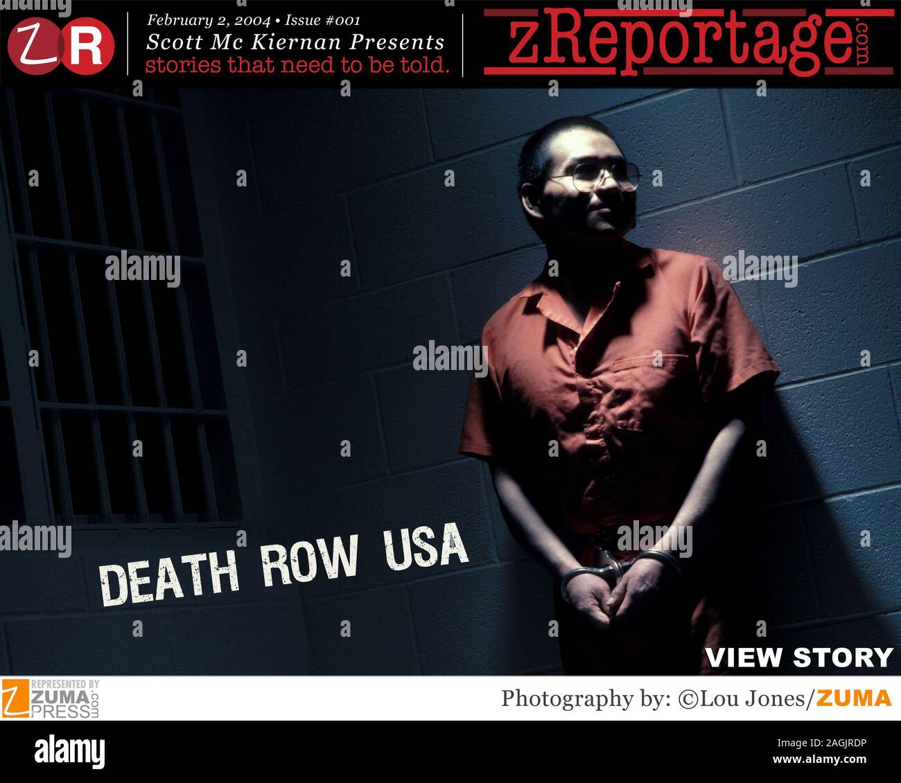 zReportage.com Story of the Week #001: Launched February 2, 2004: Full multimedia experience: audio, stills, text and or video: Go to http://www.zReportage.com to see more - Photojournalist Lou Jones spent six years researching and documenting the odyssey of men and women on America's death rows. Lou was the first photojournalist to gain access to so many death-row inmates, unshackled without glass or wire-mesh barriers. In 1997, he published an insightful and touching book, Final Exposure: Portraits from Death Row, which is currently in its second edition. The images from that book are presen Stock Photo