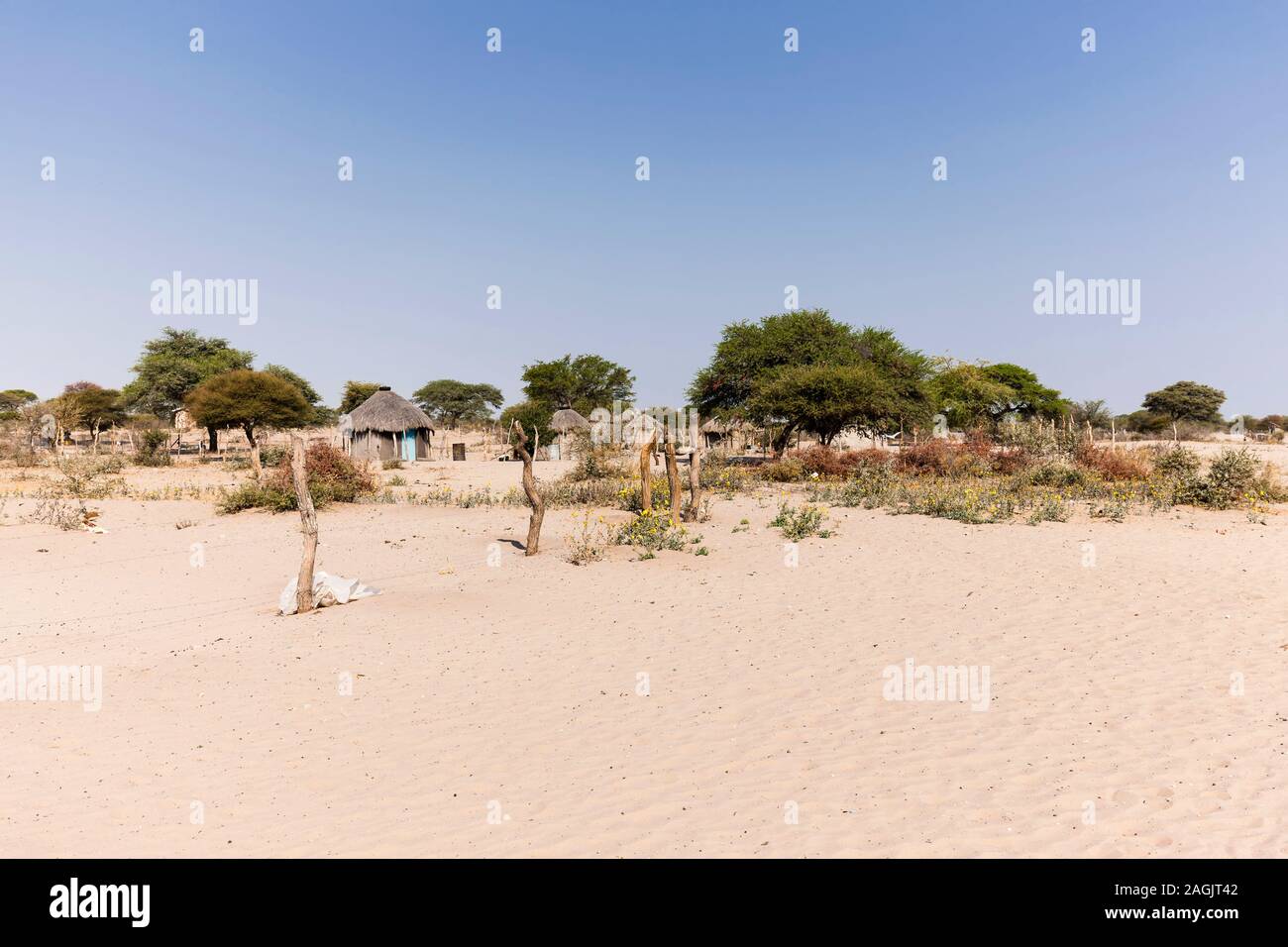 Local small village Zere in Kalahari desert near Rakops, Central District, Botswana, Africa Stock Photo