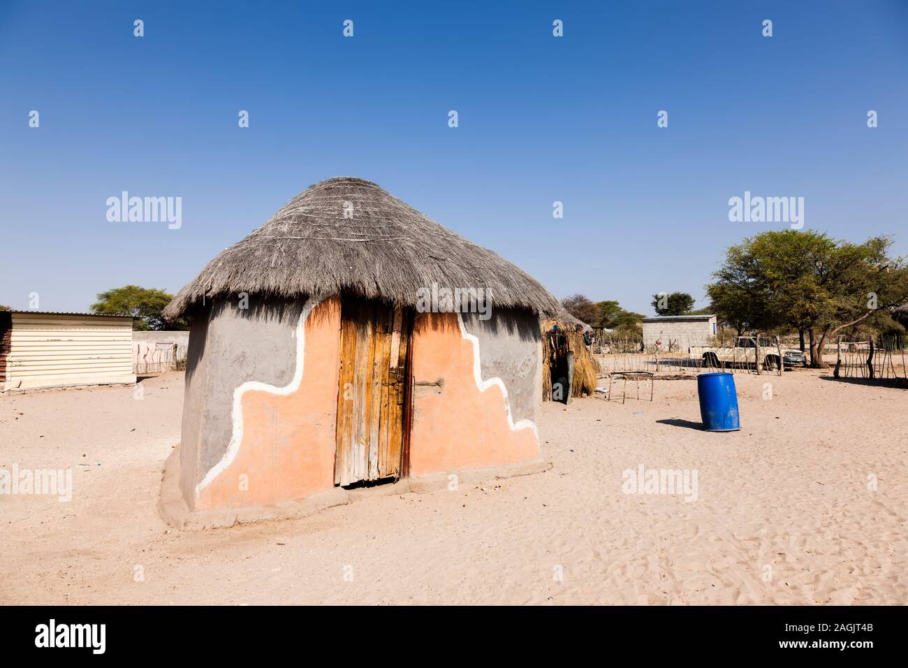 Local house at small village Zere in Kalahari desert near Rakops, Central District,  Botswana, Africa Stock Photo