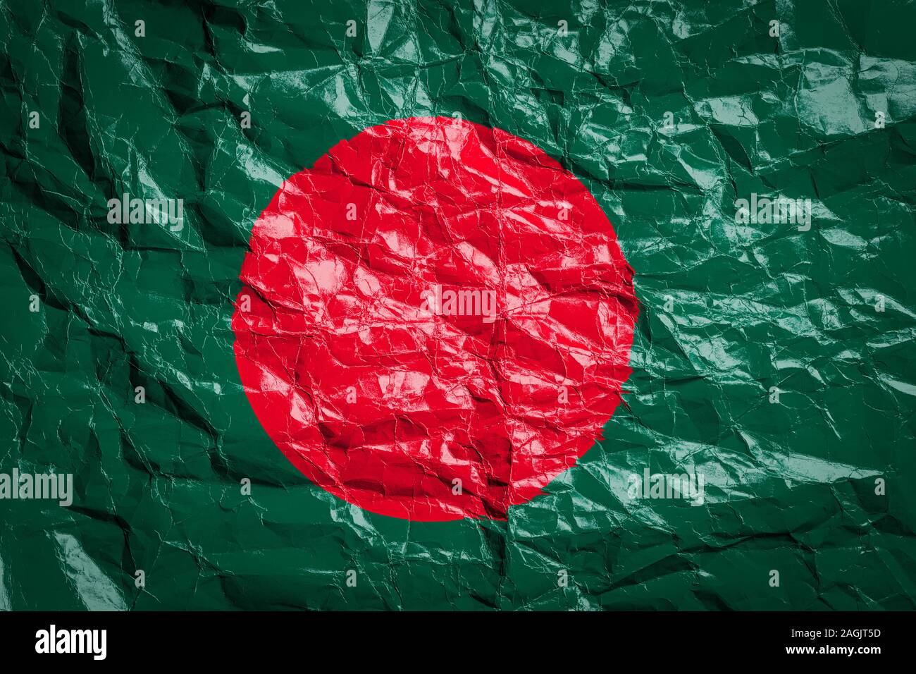 National flag of Bangladesh on crumpled paper. Flag printed on a sheet ...
