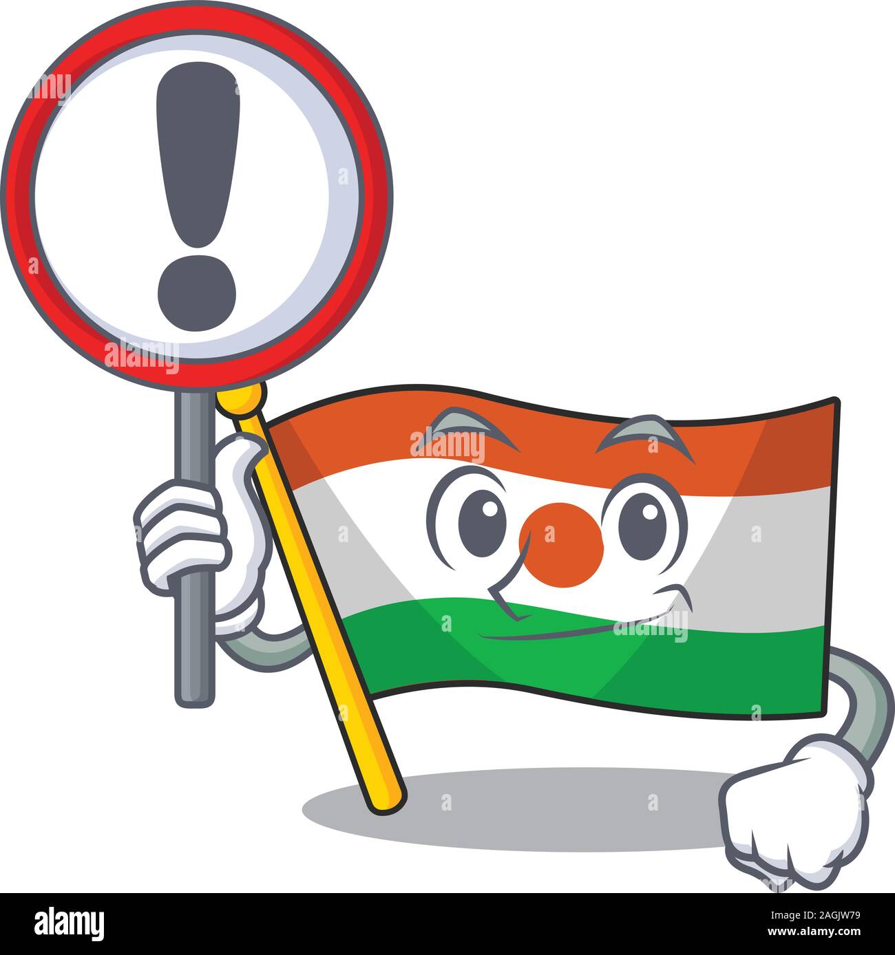 Cartoon design of flag niger Scroll raised up a sign Stock Vector