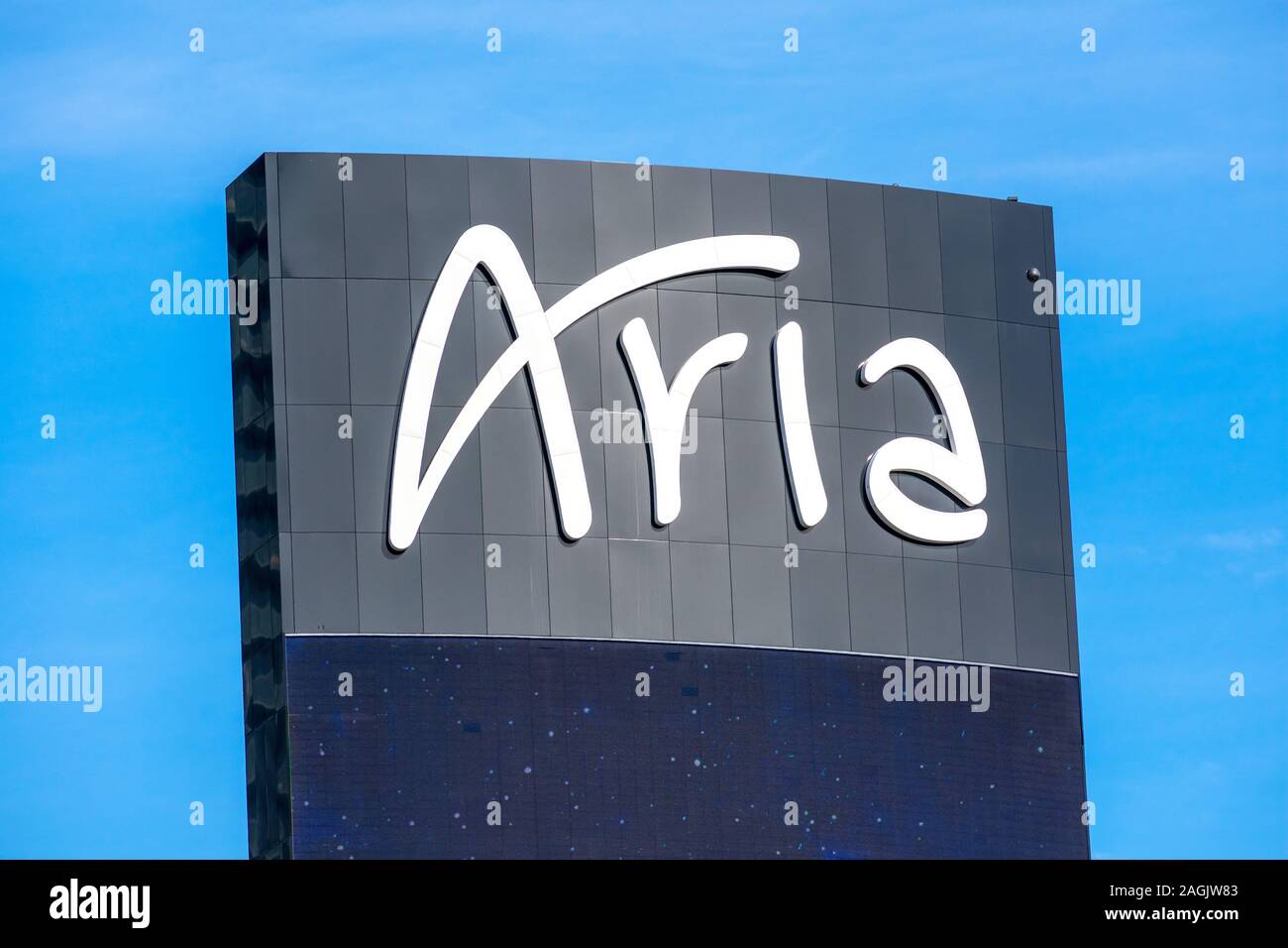 Aria sign atop hotel, casino, entertainment and shopping promenade on the Las  Vegas Strip - Las Vegas, Nevada, USA - December, 2019 Stock Photo - Alamy