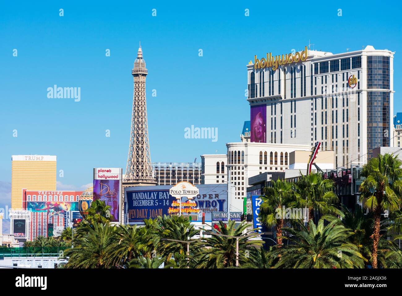 Las Vegas Strip cityscape from pedestrian bridge at New York-New York Hotel - Las Vegas, Nevada, USA - December, 2019 Stock Photo