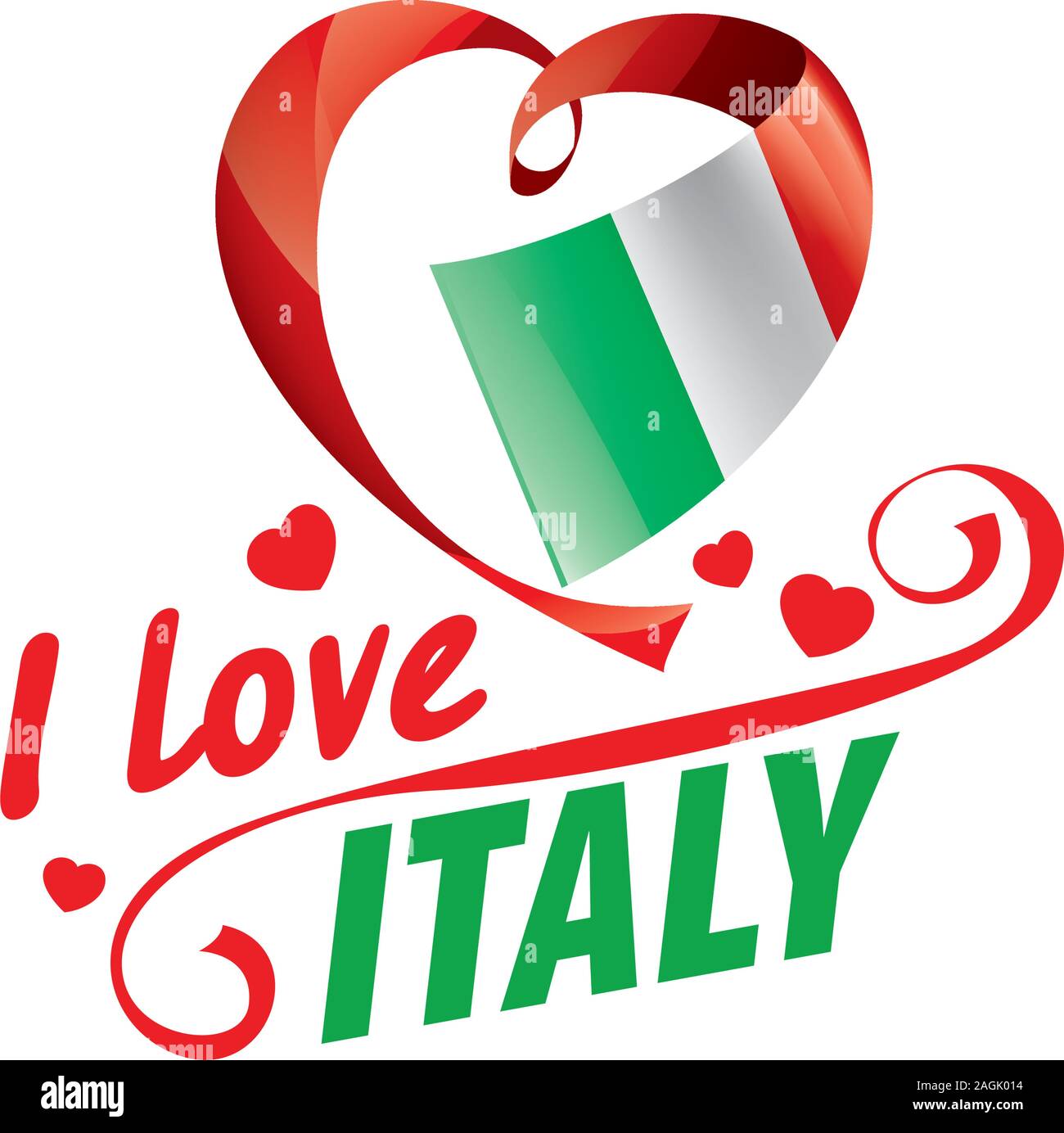 The national flag of the Italy and the inscription I love Italy. Vector illustration Stock Vector