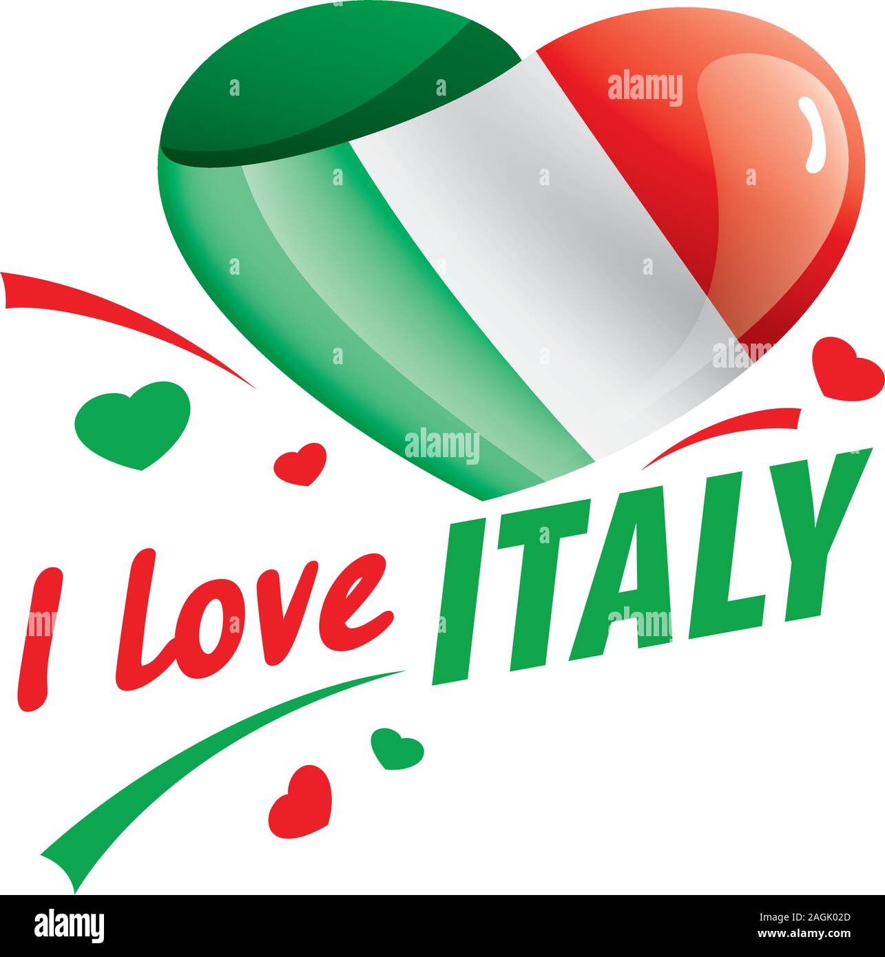 The national flag of the Italy and the inscription I love Italy. Vector illustration Stock Vector