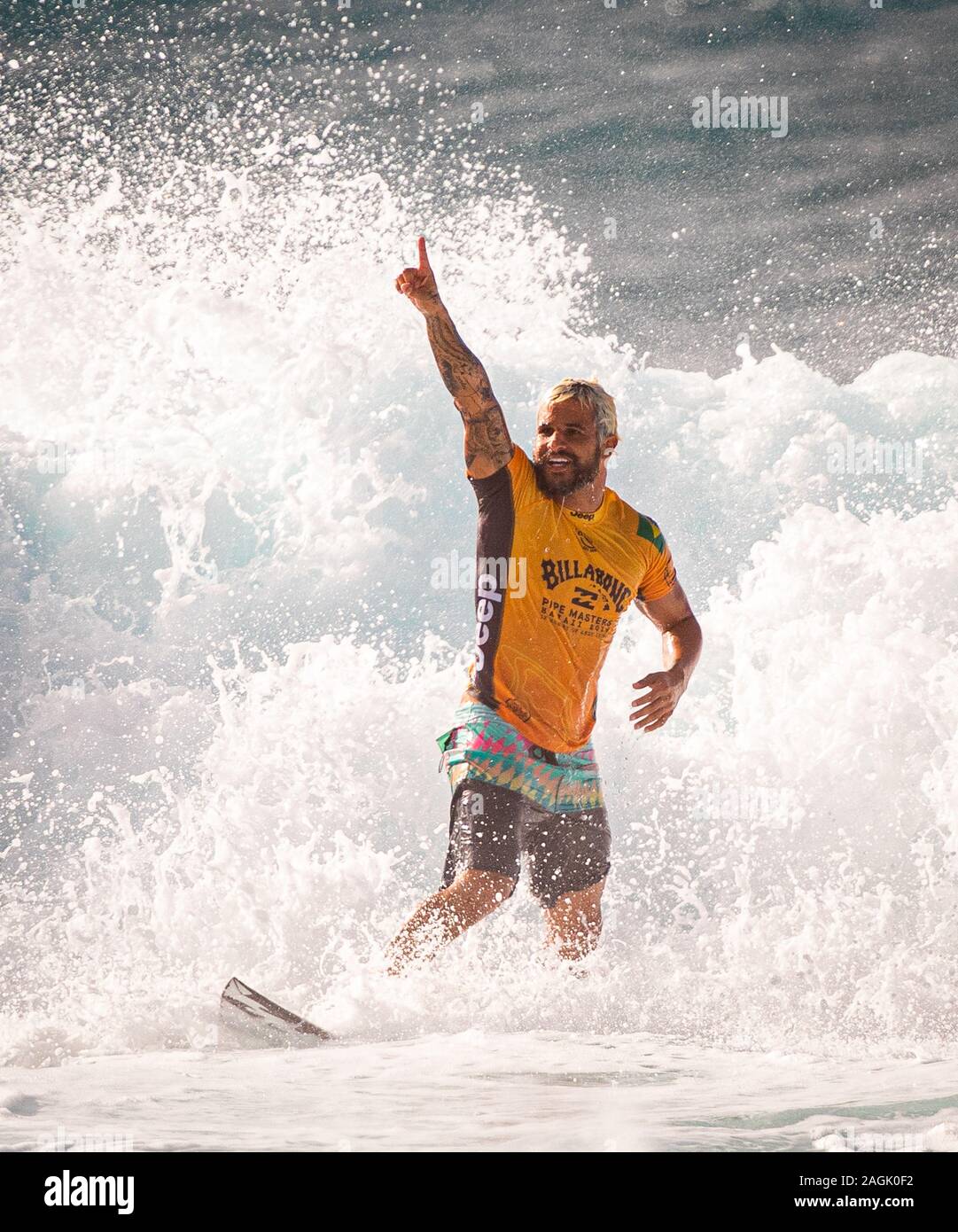 Haleiwa, HI, USA. 19th Dec, 2019. Italo Ferreira pictured at 2019 Billabong  Pipe Masters Finals day in Haleiwa, HI on December 19, 2019. Italo Ferreira  won the Pipe Masters and also the