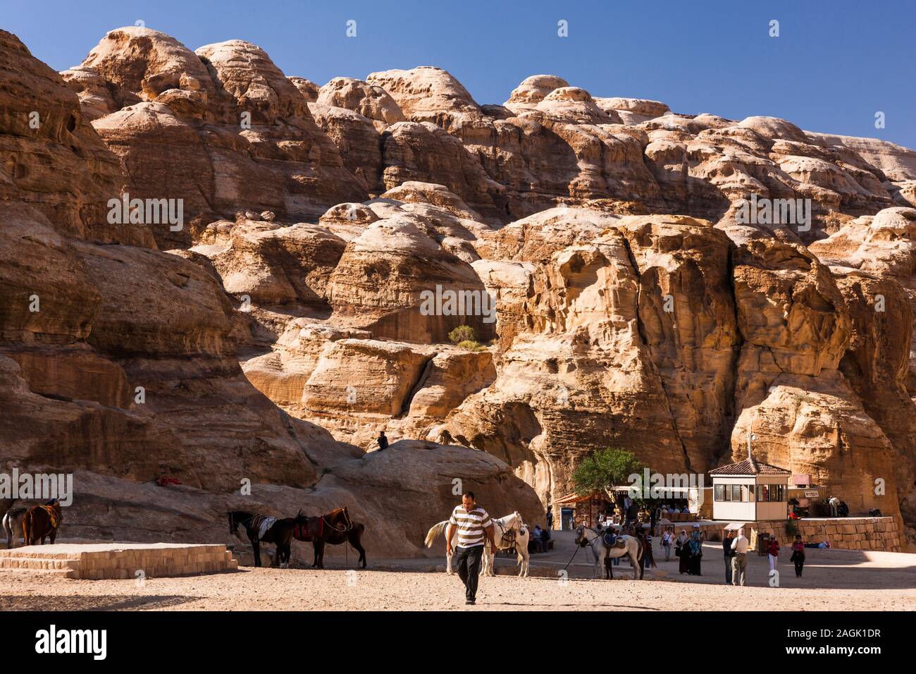 Petra, natural rock mountains, entrance of narrow gorge Al Siq, Jordan, middle east, Asia Stock Photo
