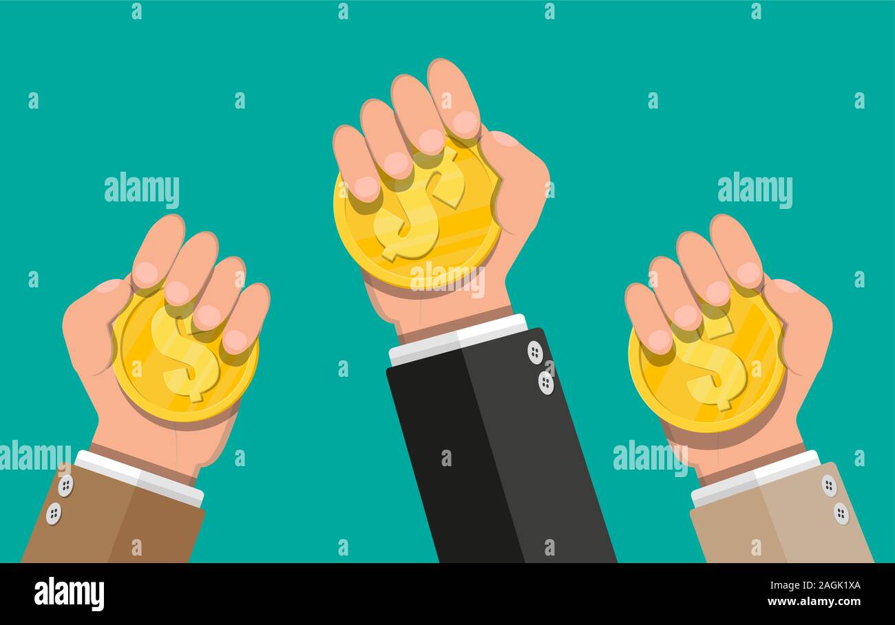 Gold coin in hand. Stock Vector