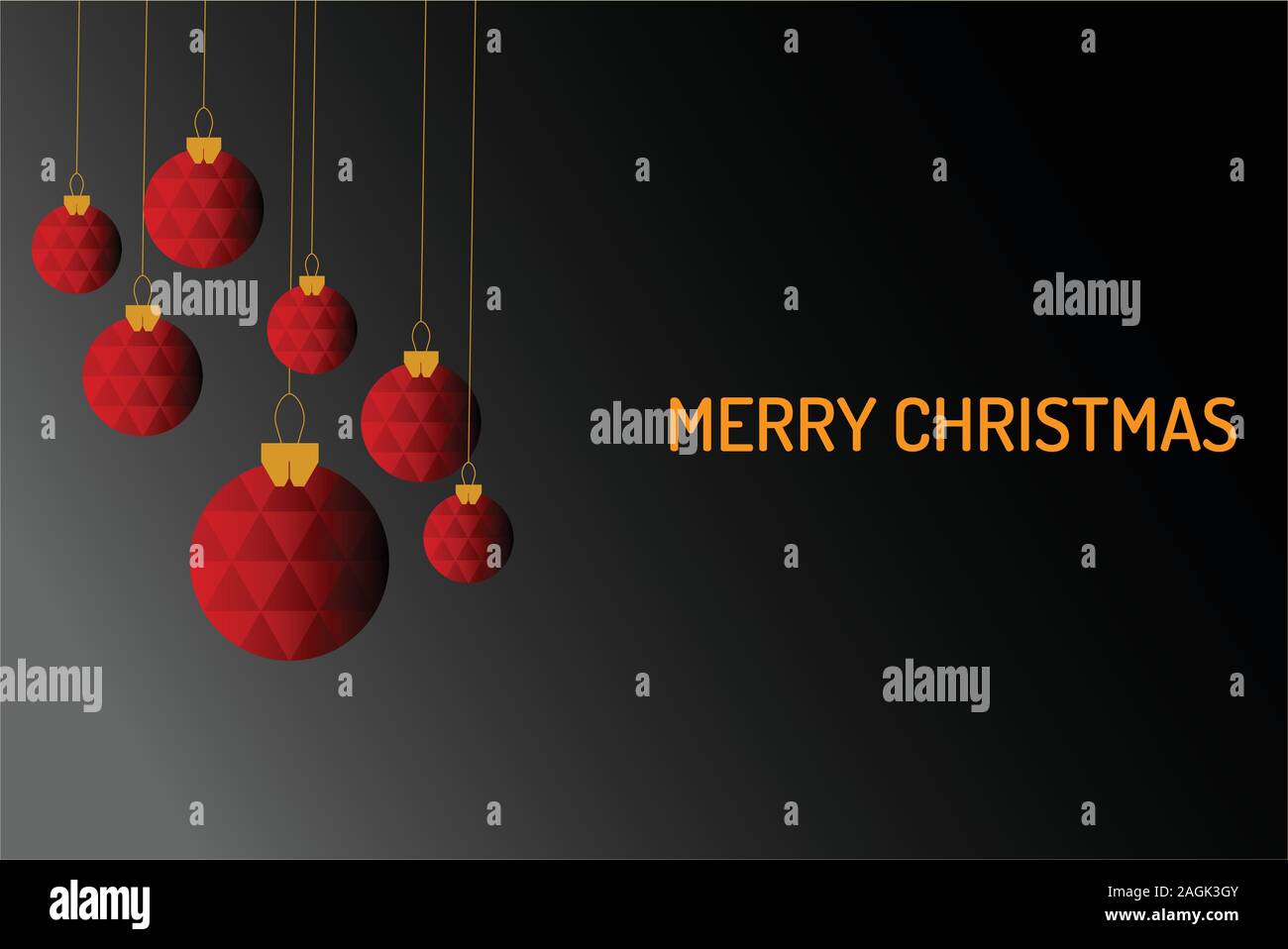 Merry Chrismas vector, red chrismas ball hanging on the black background Stock Vector
