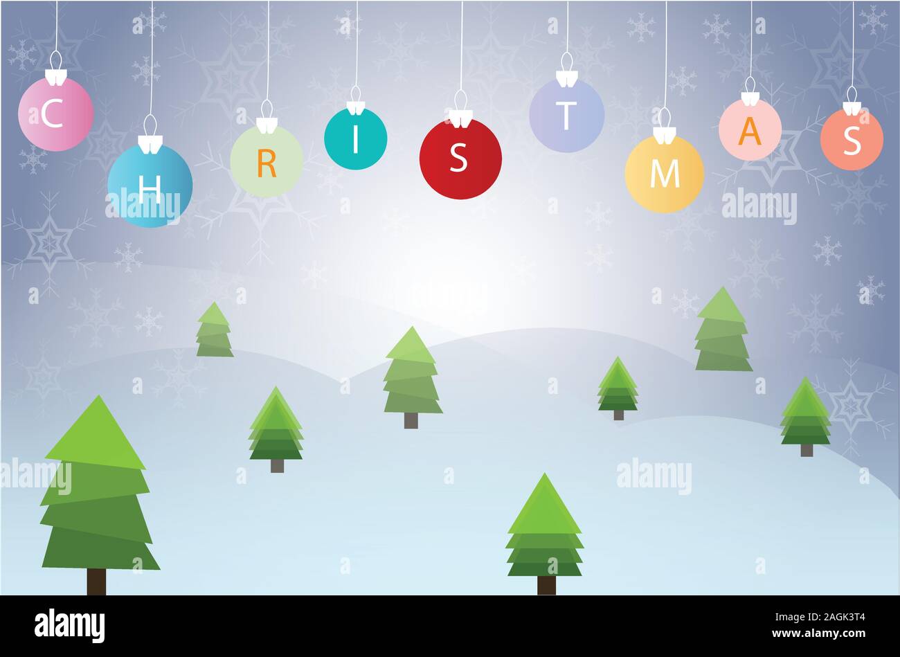 Christmas ball hanging with pine tree vector on blue background Stock Vector