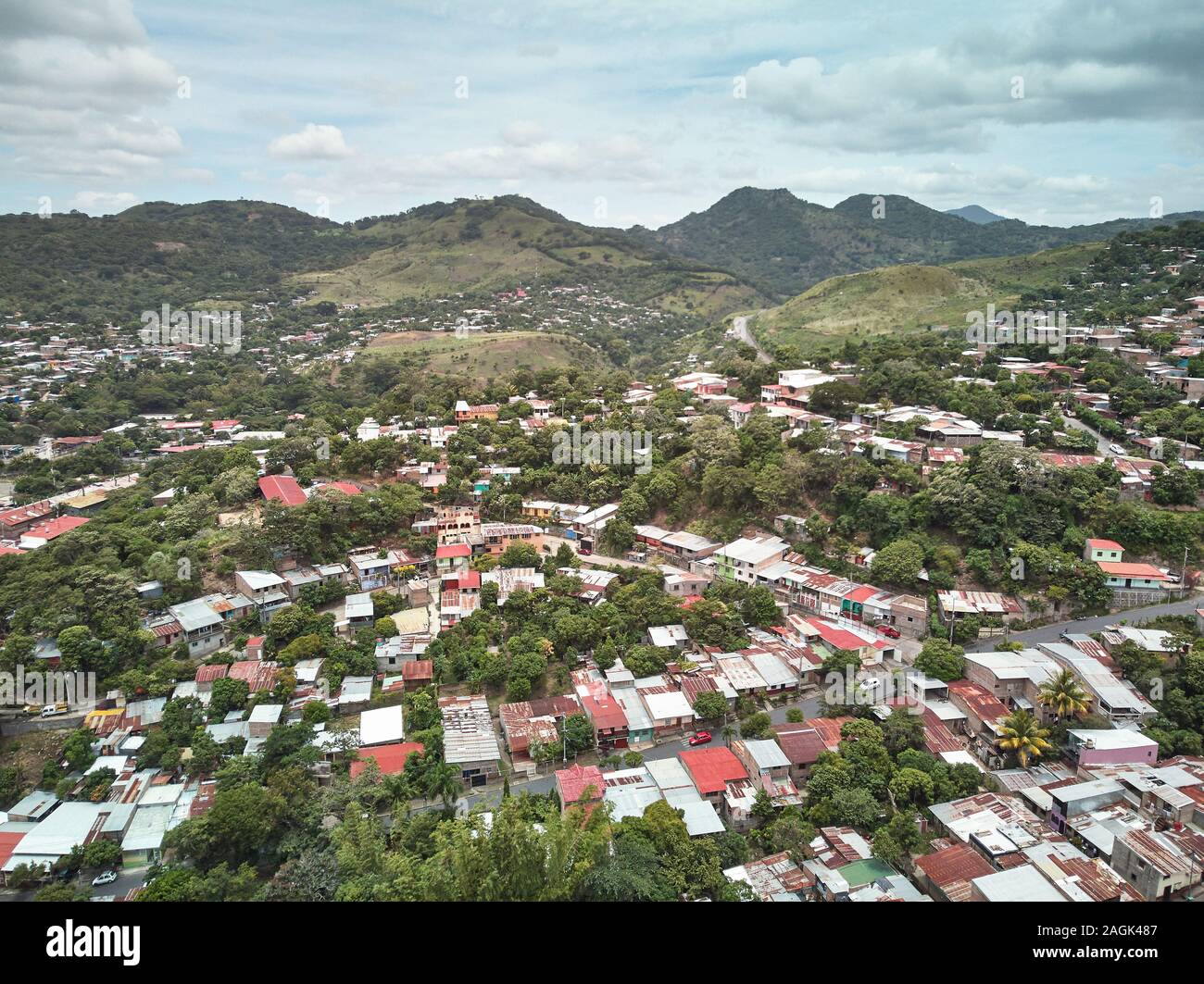 Town matagalpa in Nicaragua aerial drone view Stock Photo