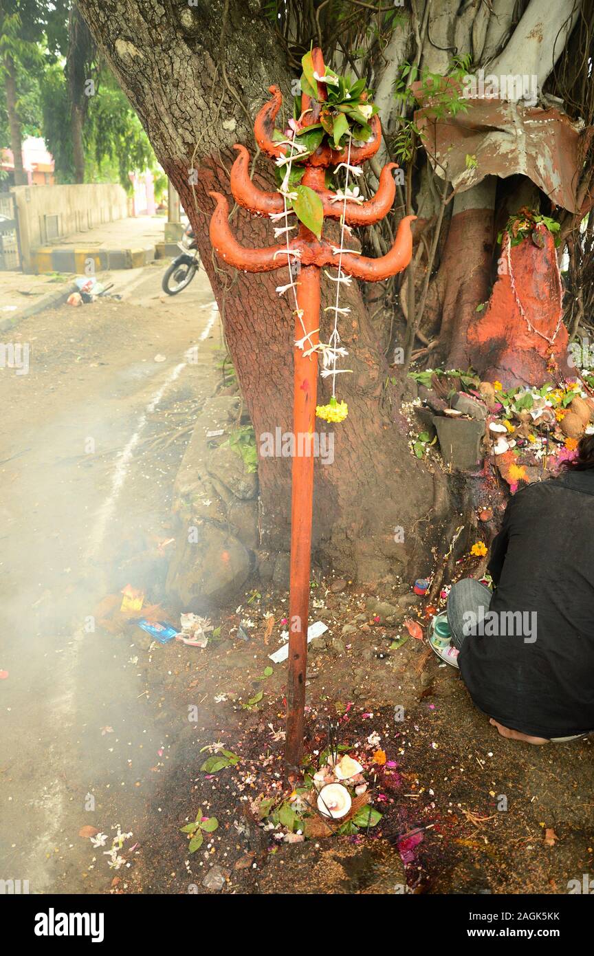 NAGPUR, MAHARASHTRA, INDIA - AUGUST 01 : People worship of Snake God in 'Nag Panchami' festival. It is traditional worship of snakes or serpents obser Stock Photo