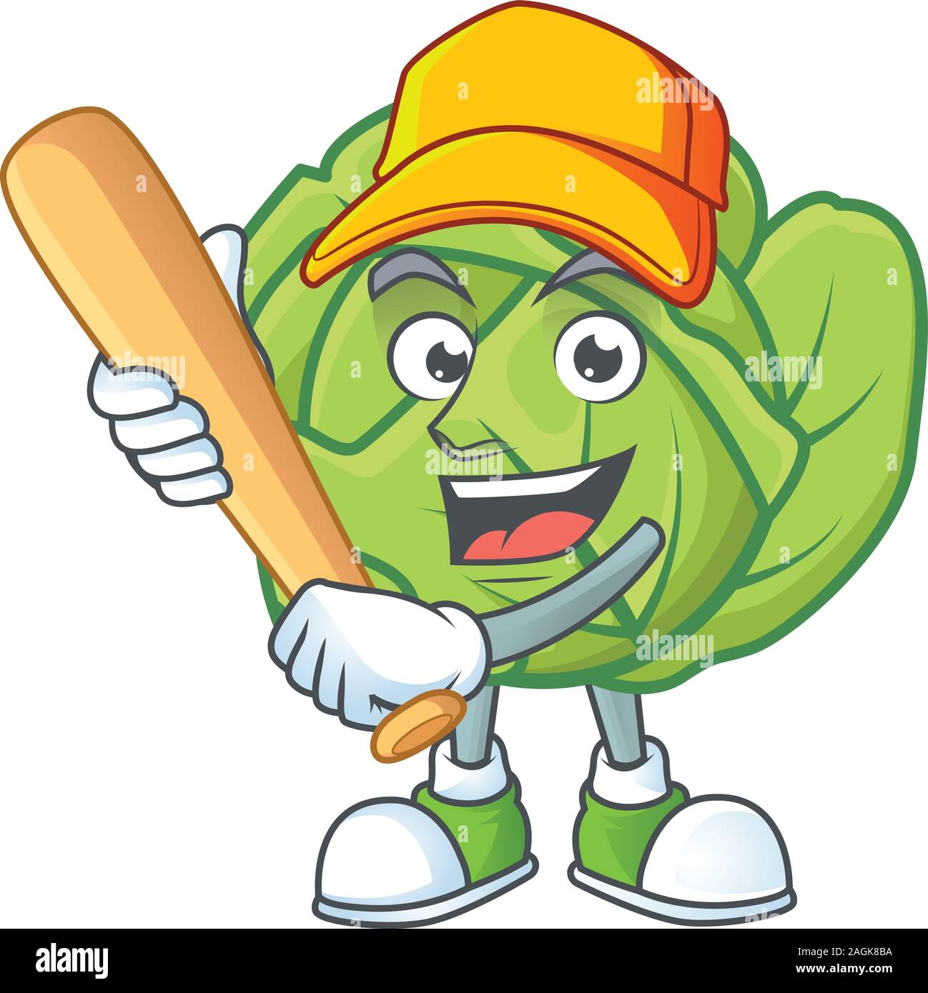Funny smiling cabbage cartoon mascot with baseball Stock Vector Image