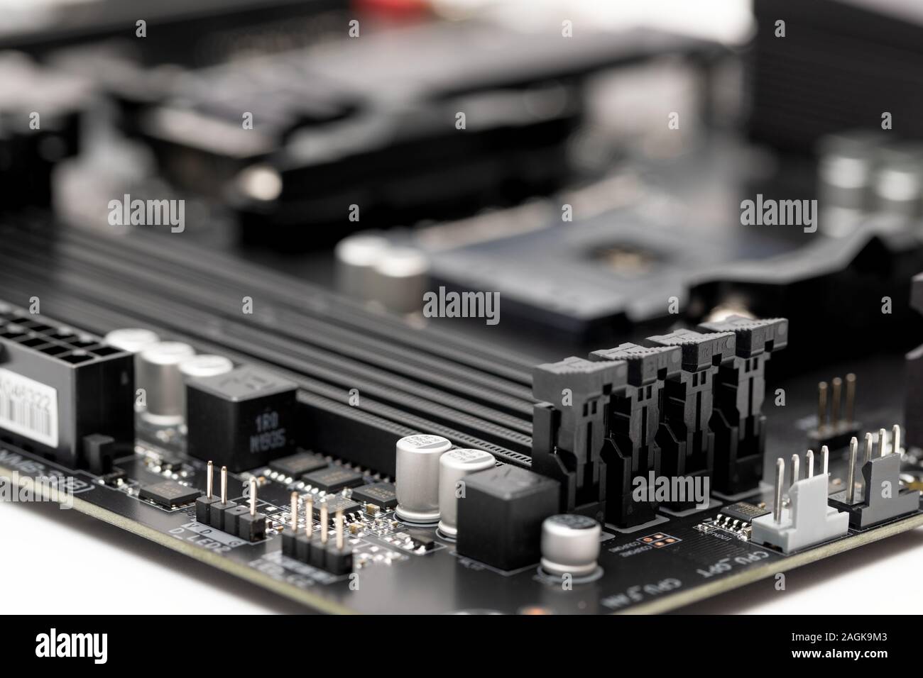 Cose up picture of a brand new computer motherboard Stock Photo