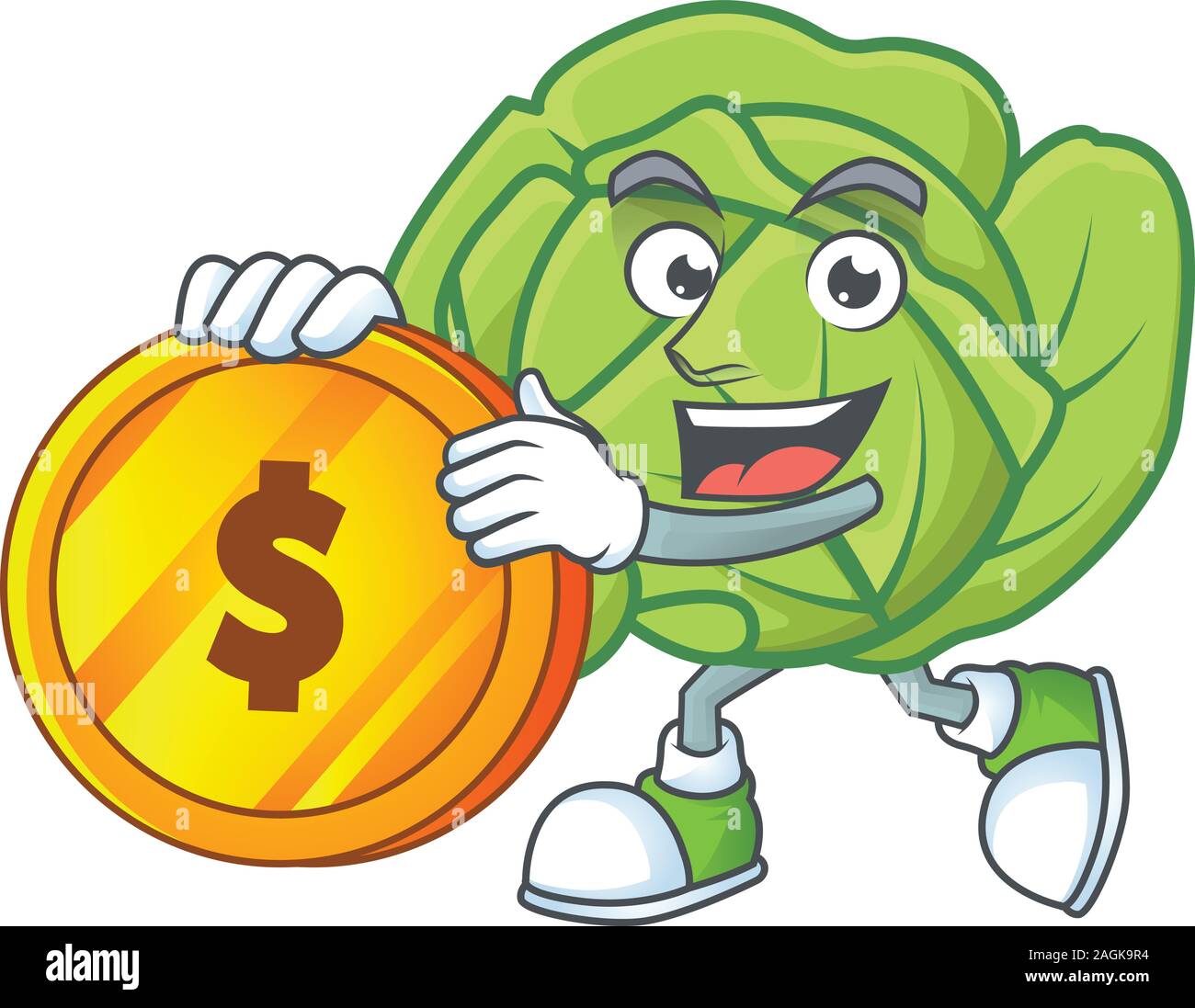 happy face cabbage cartoon character with gold coin Stock Vector Image &  Art - Alamy