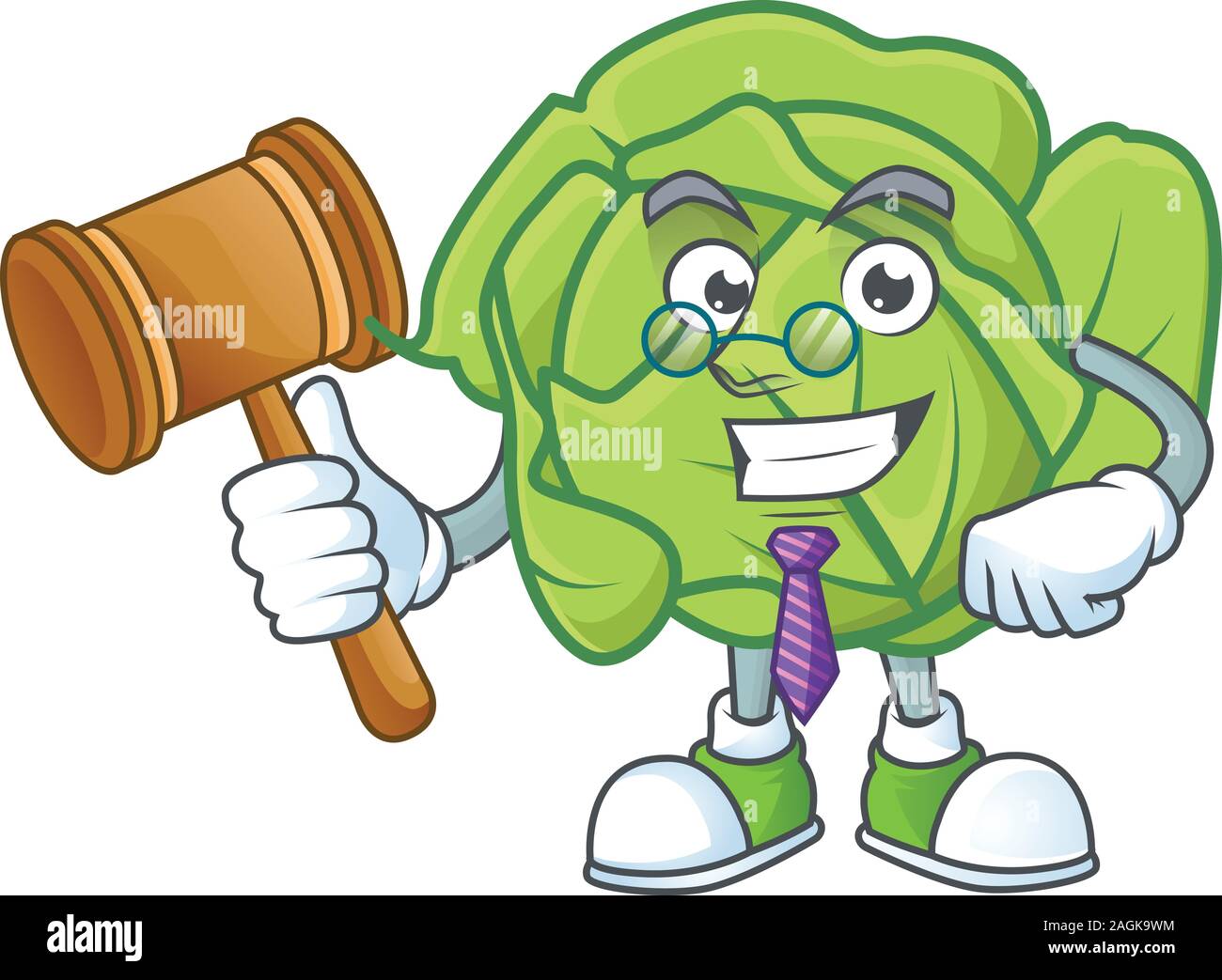 A professional judge cabbage presented in cartoon character design ...