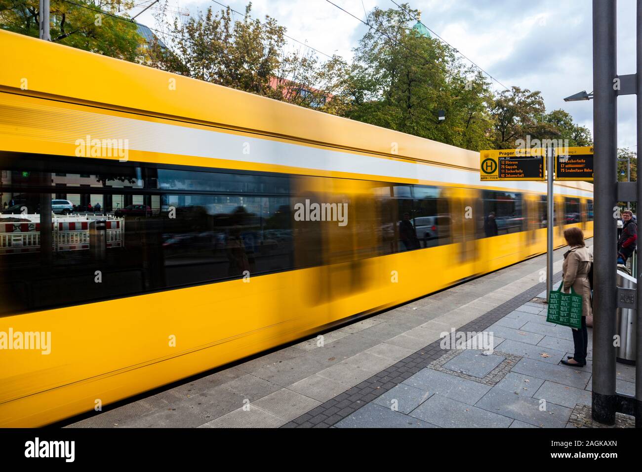 Prager Strasse stop for trams and bus routes in Dresden Stock Photo
