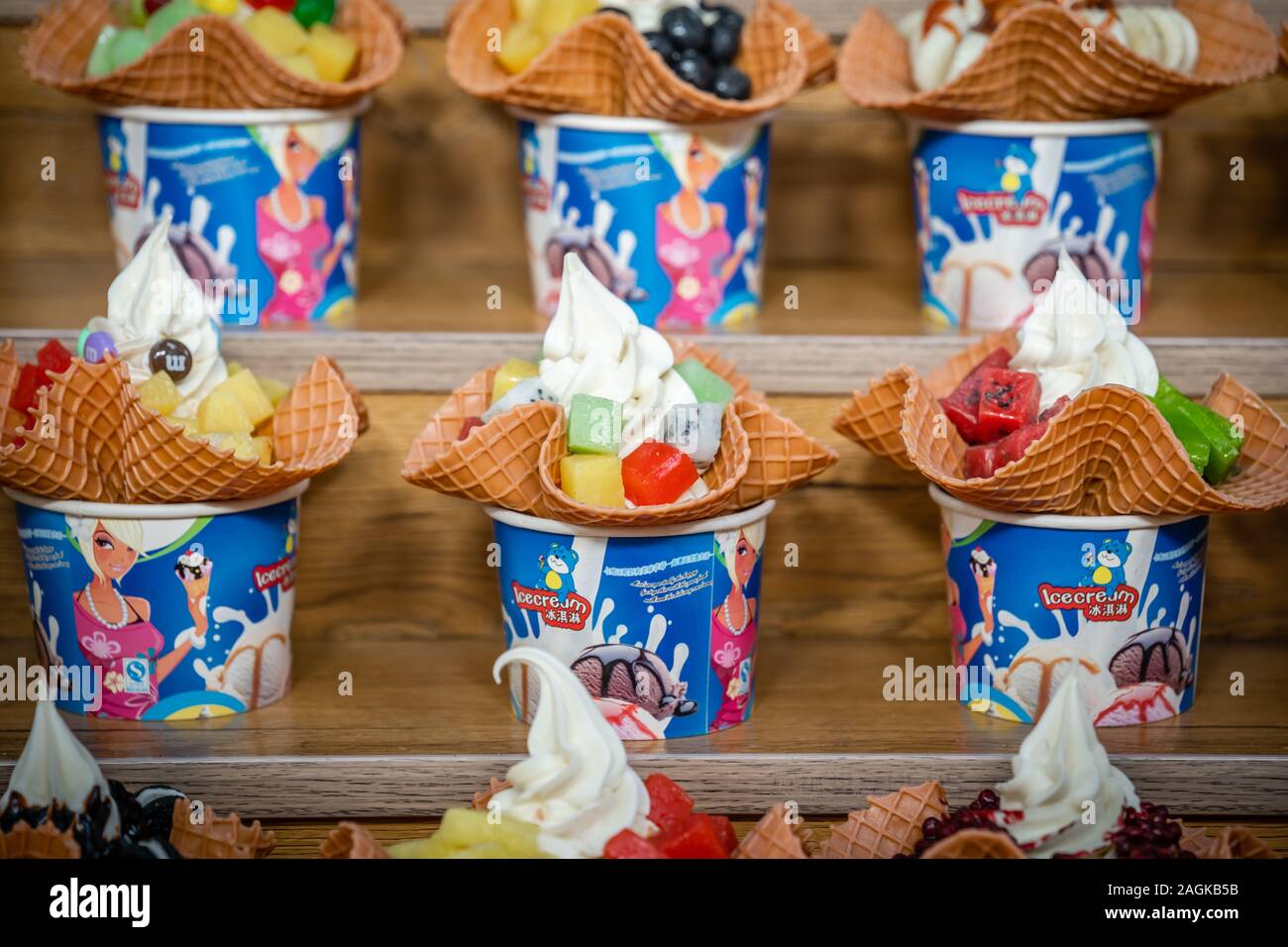 Xian, China July 2019 Display of chinese creamy ice cream like