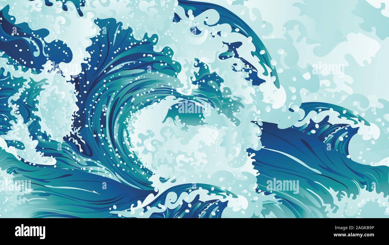 Big rushing sea or ocean waves design. Stock Vector