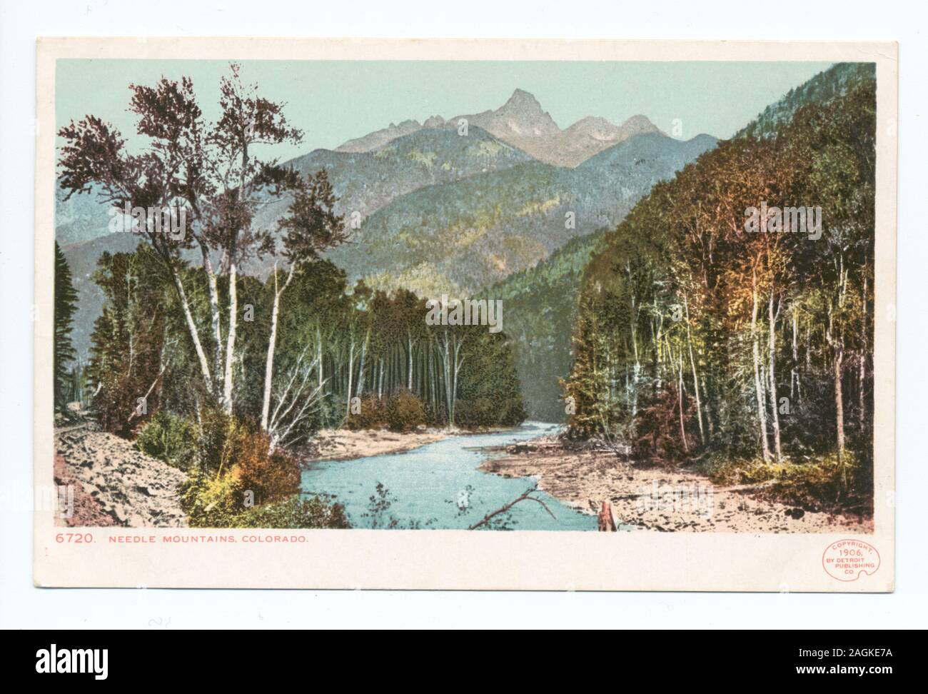 Postcard series number: 6720 1902-1903. Transitioned to full-size illustration, when postal regulations permitted address and message together on reverse.; Needle Mountain, Colorado Stock Photo